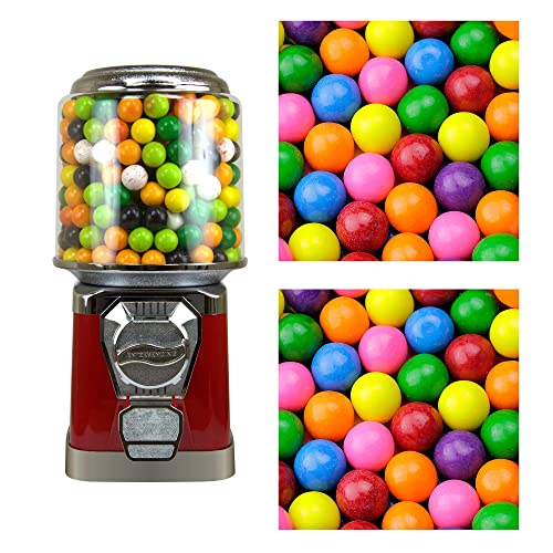 Red Gumball Machine for Kids - Home Vending Machine with 4lb Assorted Fruit Gumballs - Coin Operated Bubble Gum Dispenser - Perfect for Birthday Parties, Classroom Rewards & Home Decor
