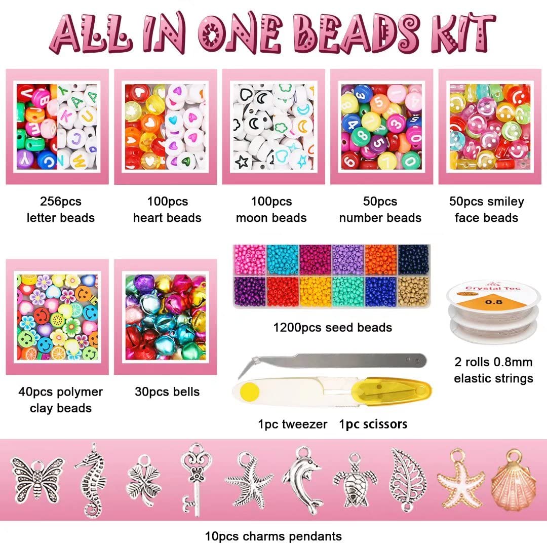 4mm DIY Glass Seed Beads Kit for Jewelry Making - Smiley Face, Alphabet, Flower & Fruit Beads - Complete Beading Supplies for Bracelets, Necklaces, Rings - Perfect for Creative Art Crafts, DIY Gifts & Boho Fashion Accessories