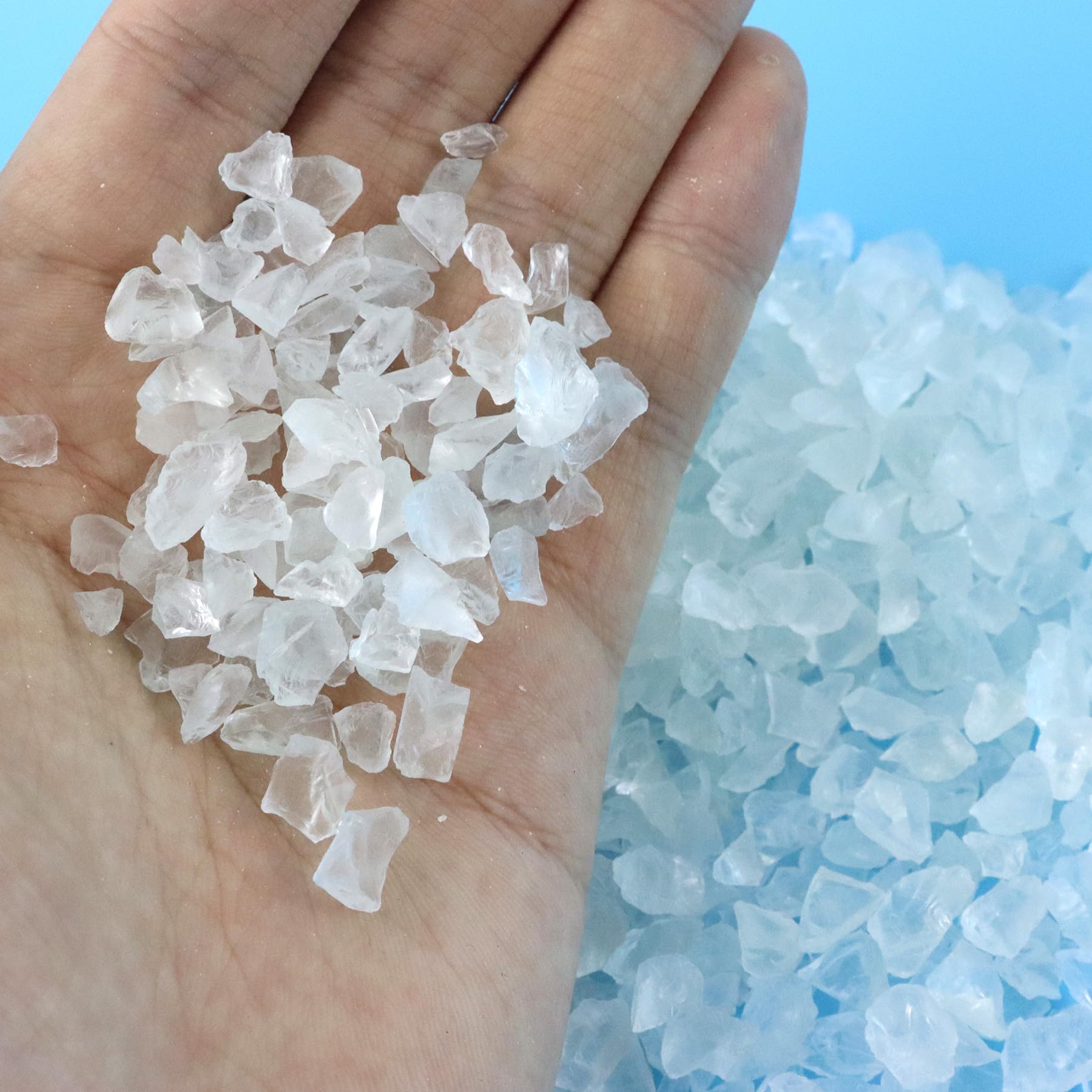 Translucent White Crushed Fire Glass 6-9mm for Fire Pits & Resin Art - 1lb Jar