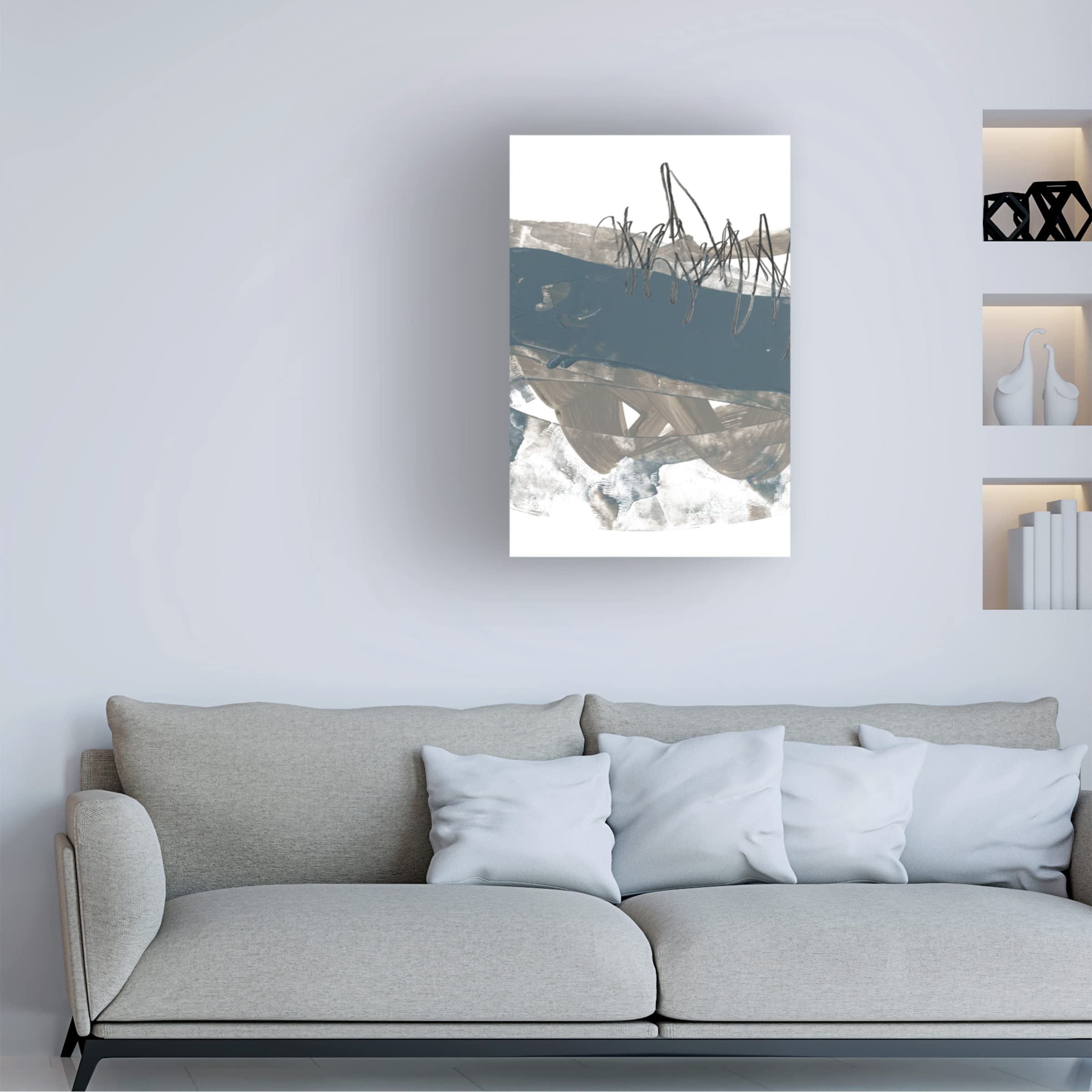 Jennifer Goldberger 'Blue and Grey Swipe II' Canvas Art Print - 16x24 Inches Modern Abstract Wall Decor for Living Room, Bedroom & Office | Trademark Fine Art Collection
