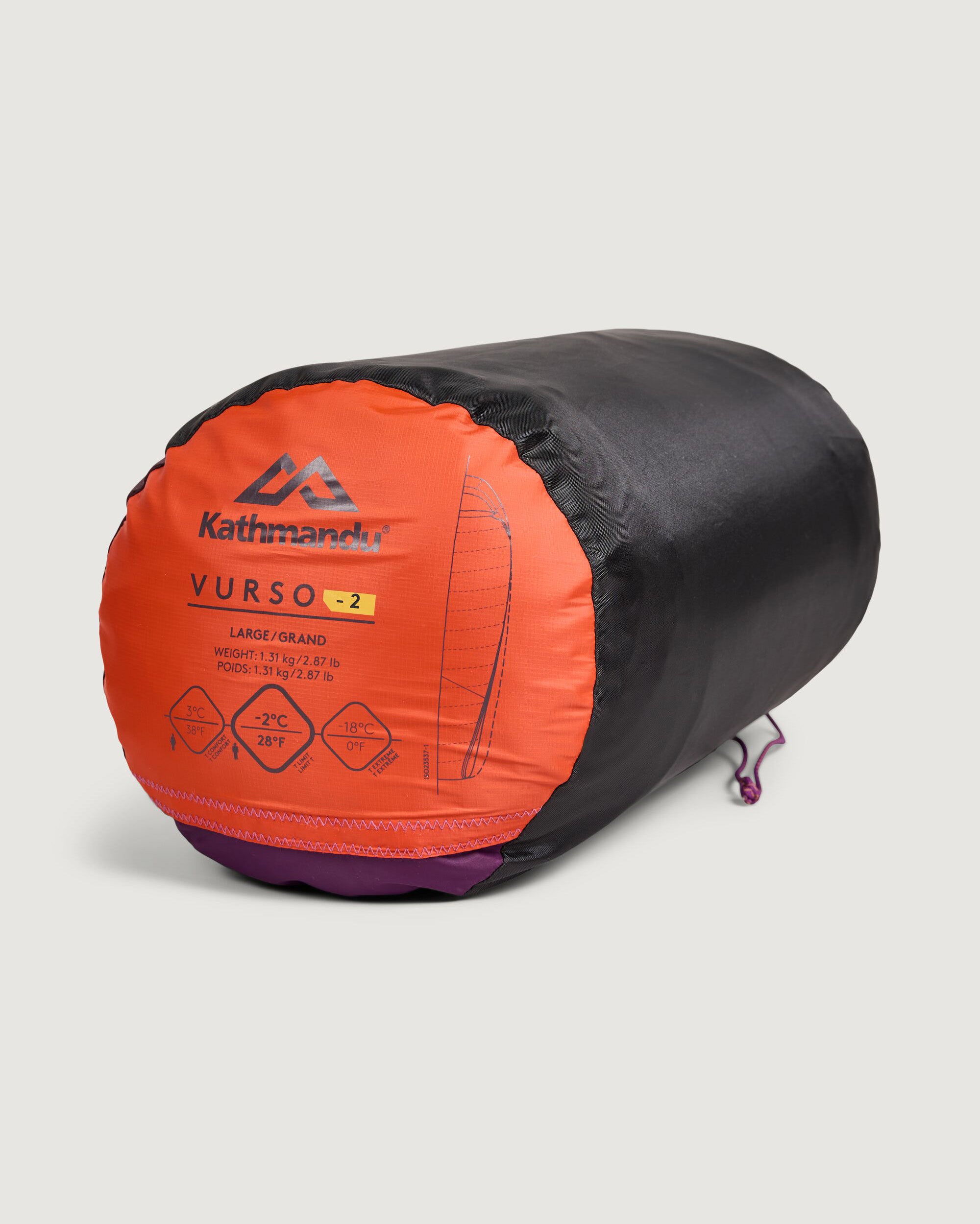 Vurso 2°C Large Sleeping Bag for Camping & Hiking - Red Earth/Jam Color, Lightweight & Waterproof for Outdoor Adventures