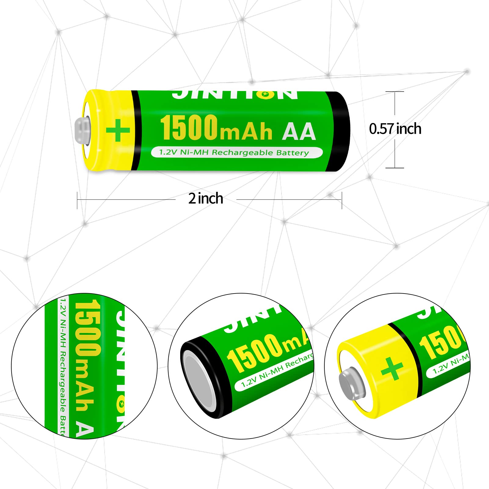 JINTION Ni-MH AA 1500mAh 1.2V Rechargeable Batteries - 8 Pack High Capacity Double A Battery for Solar Lights, String Lights, TV Remotes, Wireless Mouse, Radio, Flashlight | Perfect for Outdoor, Home & Office Use
