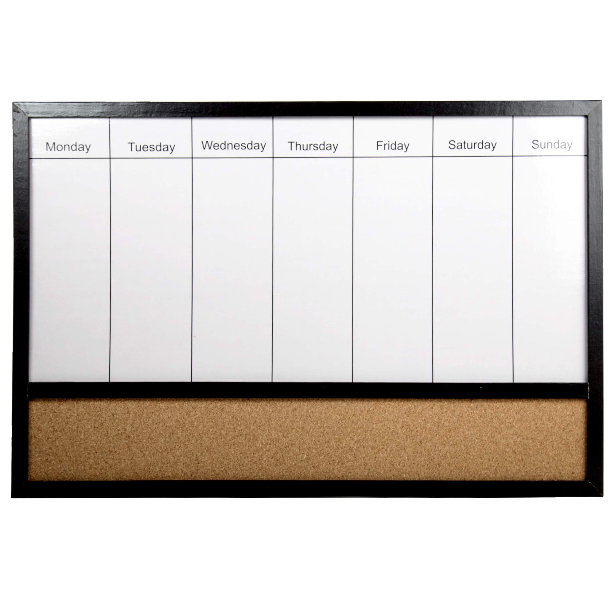 DESK TECH 16x24 Inch Multifunctional Weekly Planner - Dry Erase Whiteboard & Cork Bulletin Board Combo with Black Pinewood Frame - Perfect for School, Office, Home Organization & Wall Decor (Hangable) - Ideal for Scheduling, Memo Display & Vision Board Creation