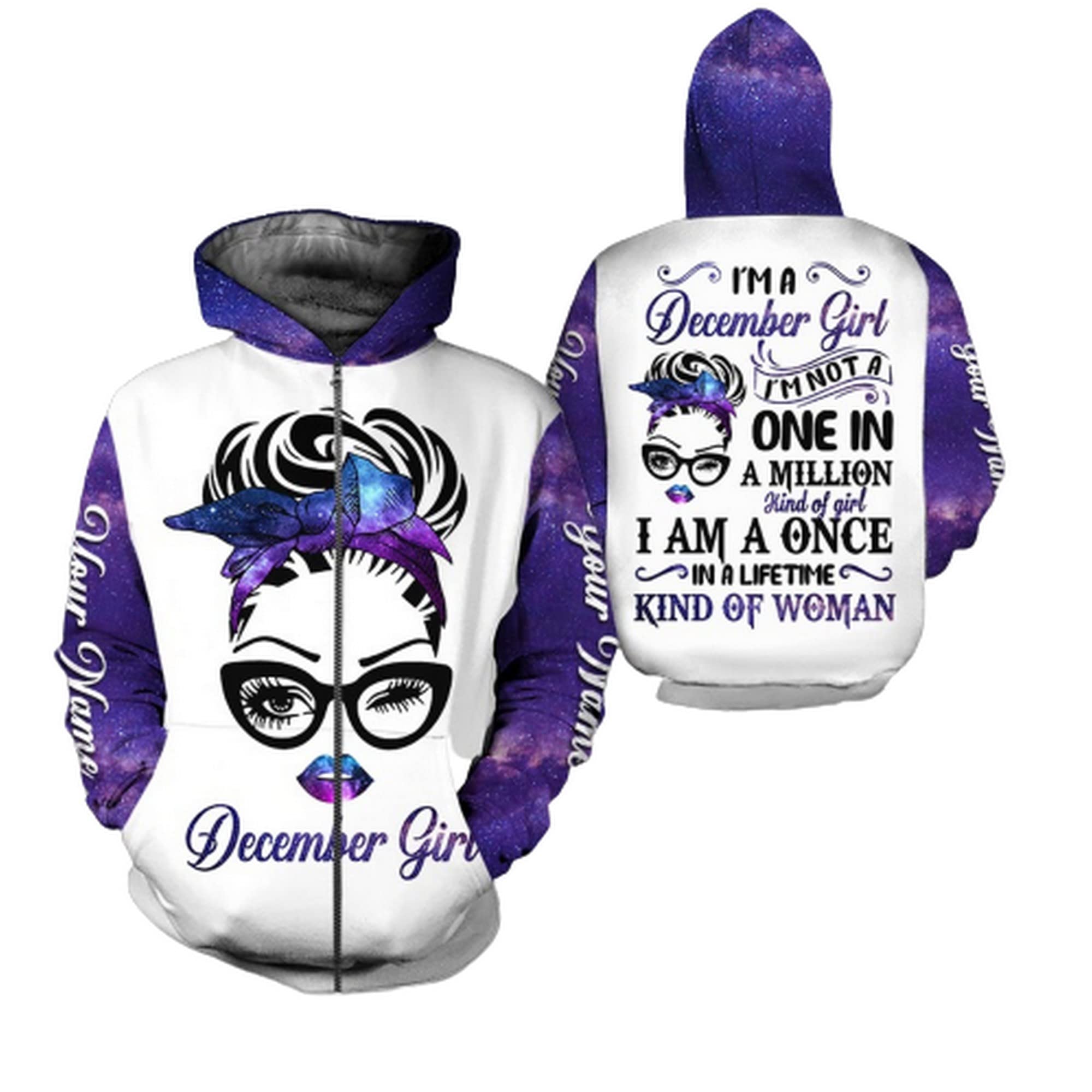 Custom 3D Printed December Girl Hoodie - Unisex Pullover & Zip-Up Sweatshirt with Front Pocket | Christmas & Birthday Gifts for Men and Women | Perfect for Holiday Parties, Winter Outfits & Casual Wear