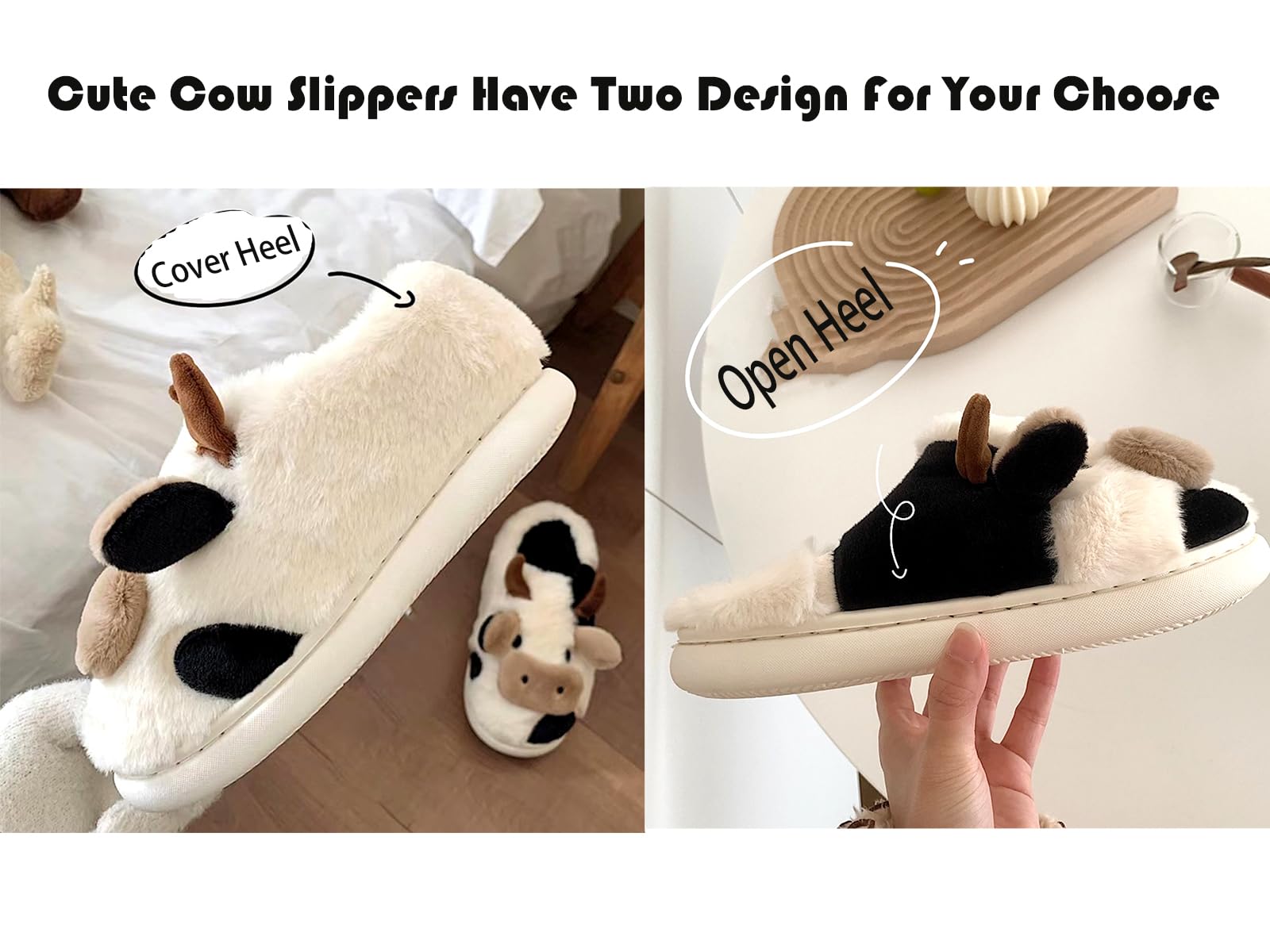 Soofylia Cow Slippers for Women and Men - Soft Fuzzy Animal House Slippers for Indoor & Outdoor Wear - Cozy Plush Kawaii Slippers for Lounge, Home, Gifts and Relaxation