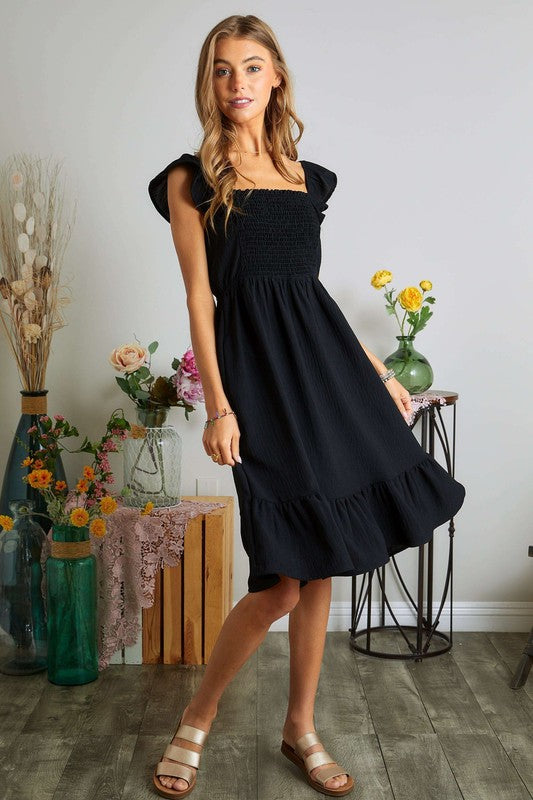 Square Neck Ruffled Cap Sleeve Summer Dress for Women - Flowy Boho Chic Midi Dress with Pockets | Perfect for Beach Vacations, Date Nights & Outdoor Weddings