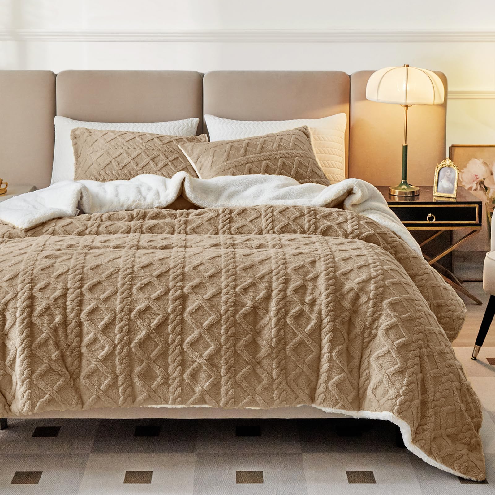 Joyreap 3-Piece Queen Size Fluffy Faux Fur Sherpa Comforter Set - 88x88 Inches, All Season Soft & Cozy Plush Bedding, Luxury Tufted Bed Comforter for Winter Warmth & Home Decor