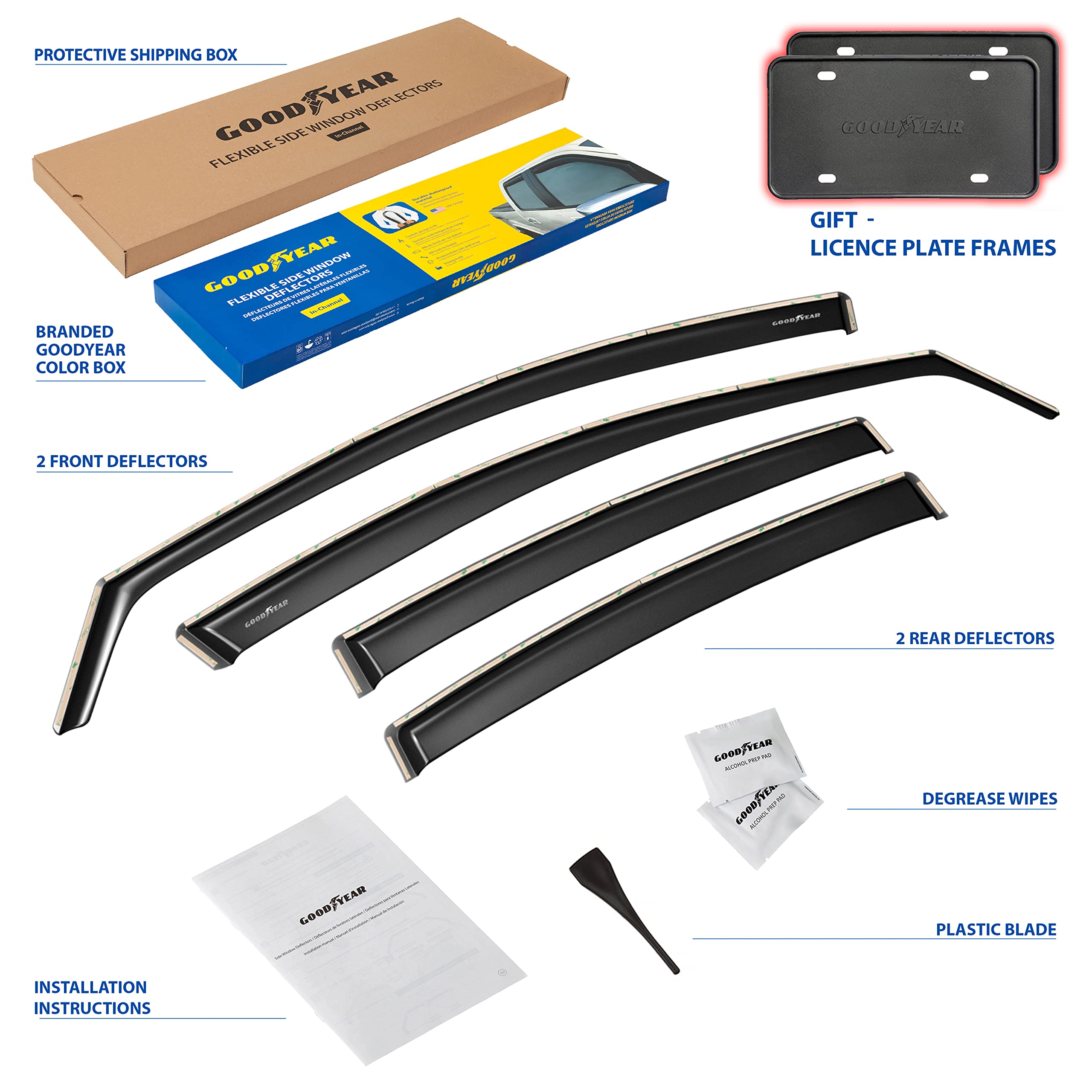 Goodyear Shatterproof In-Channel Window Deflectors for Hyundai Elantra 2017-2020 - 4pc Rain Guards & Vent Visors | Weatherproof Car Accessories for Rain Protection & Improved Airflow | Perfect for Road Trips & All-Weather Driving
