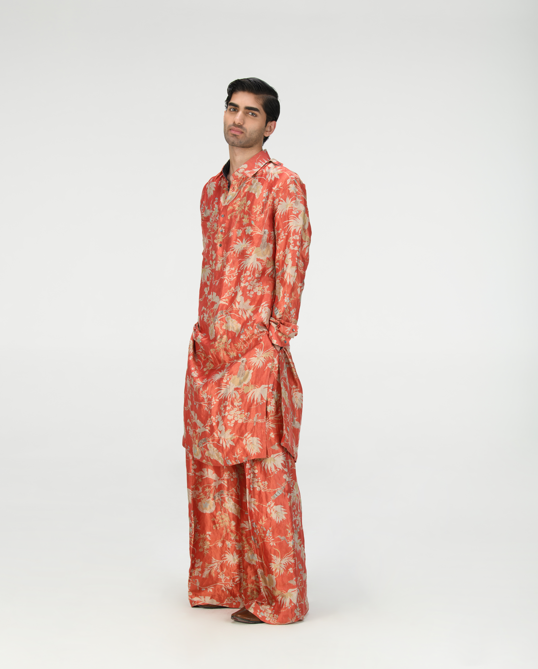 Bullet Kurta Silk Brocade Red - Elegant Indian Traditional Wear for Men & Women | Perfect for Weddings, Festivals & Special Occasions
