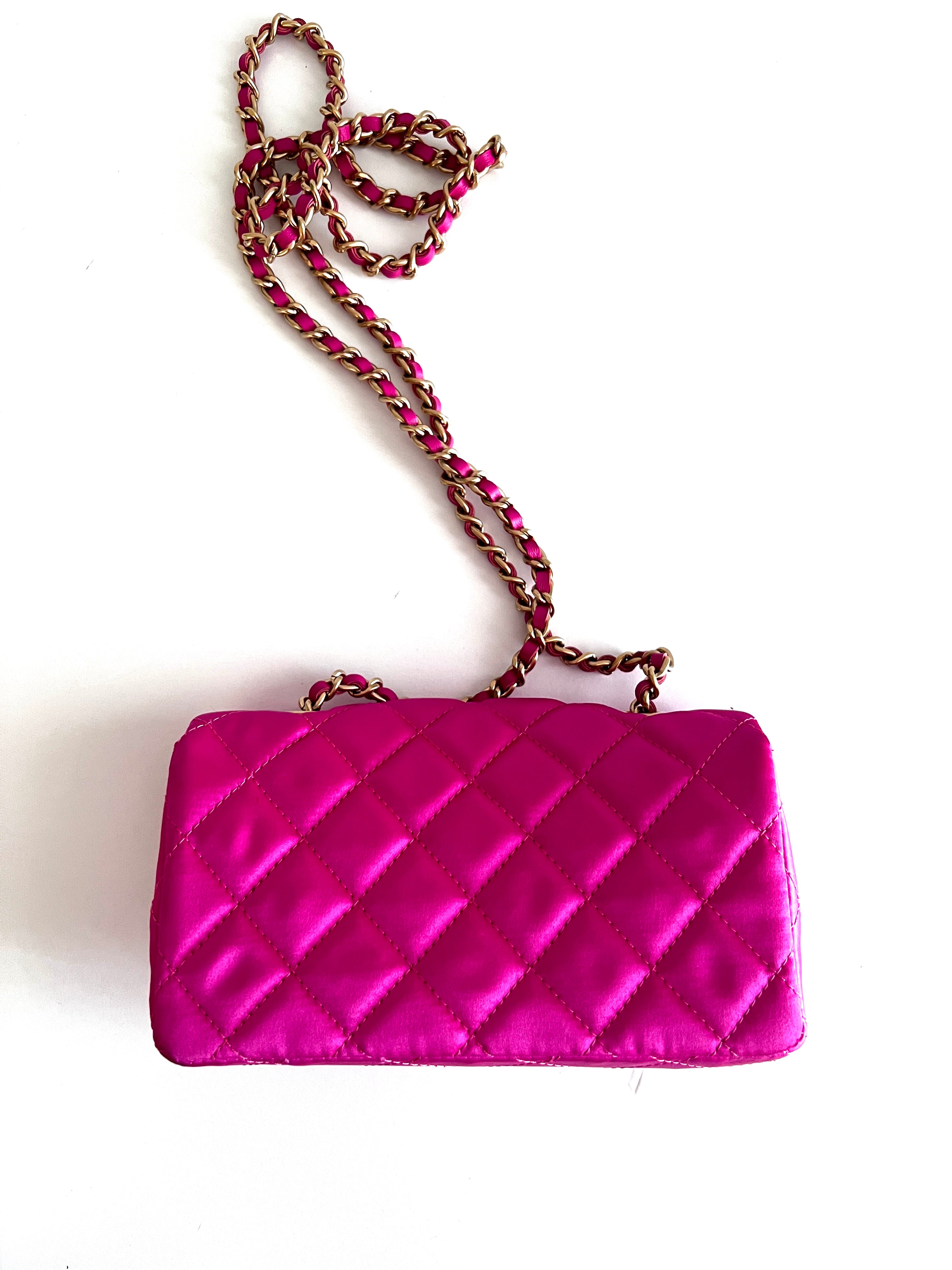 Chanel Extra Mini Pink Satin Flap Bag - Pre-Owned Like New Condition | Perfect for Evening Parties, Weddings & Special Occasions