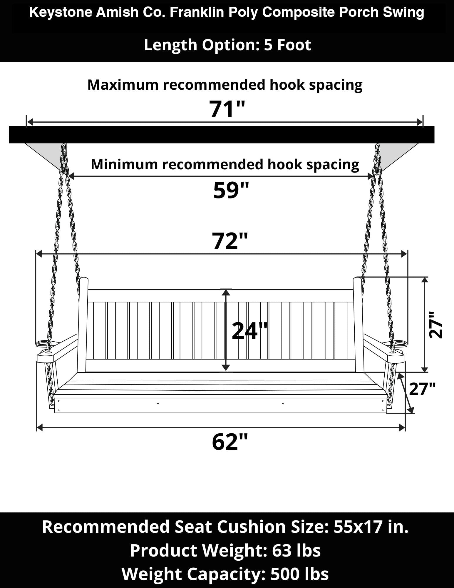 Keystone Amish Co. Franklin Poly Composite Porch Swing - Durable Outdoor Furniture for Patio, Garden & Backyard Relaxation