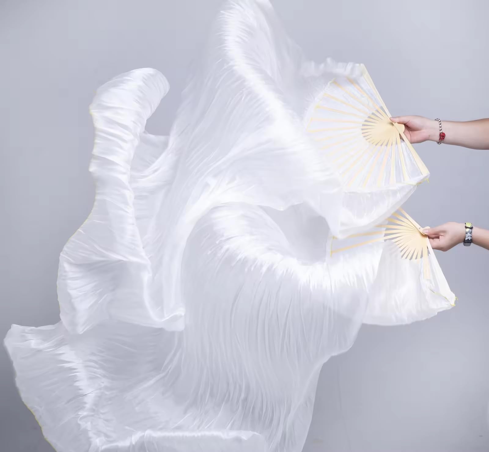 Handmade Silk Belly Dance Fan Veils - Long Bamboo Fans for Women | Professional Dance Performance