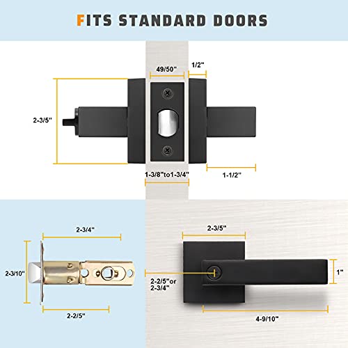 KNOBWELL 10-Pack Modern Square Privacy Door Handles with Lock (No Key) - Heavy Duty Black Lever Handles for Bedroom, Bathroom & Interior Doors | Durable Home & Office Hardware Upgrade