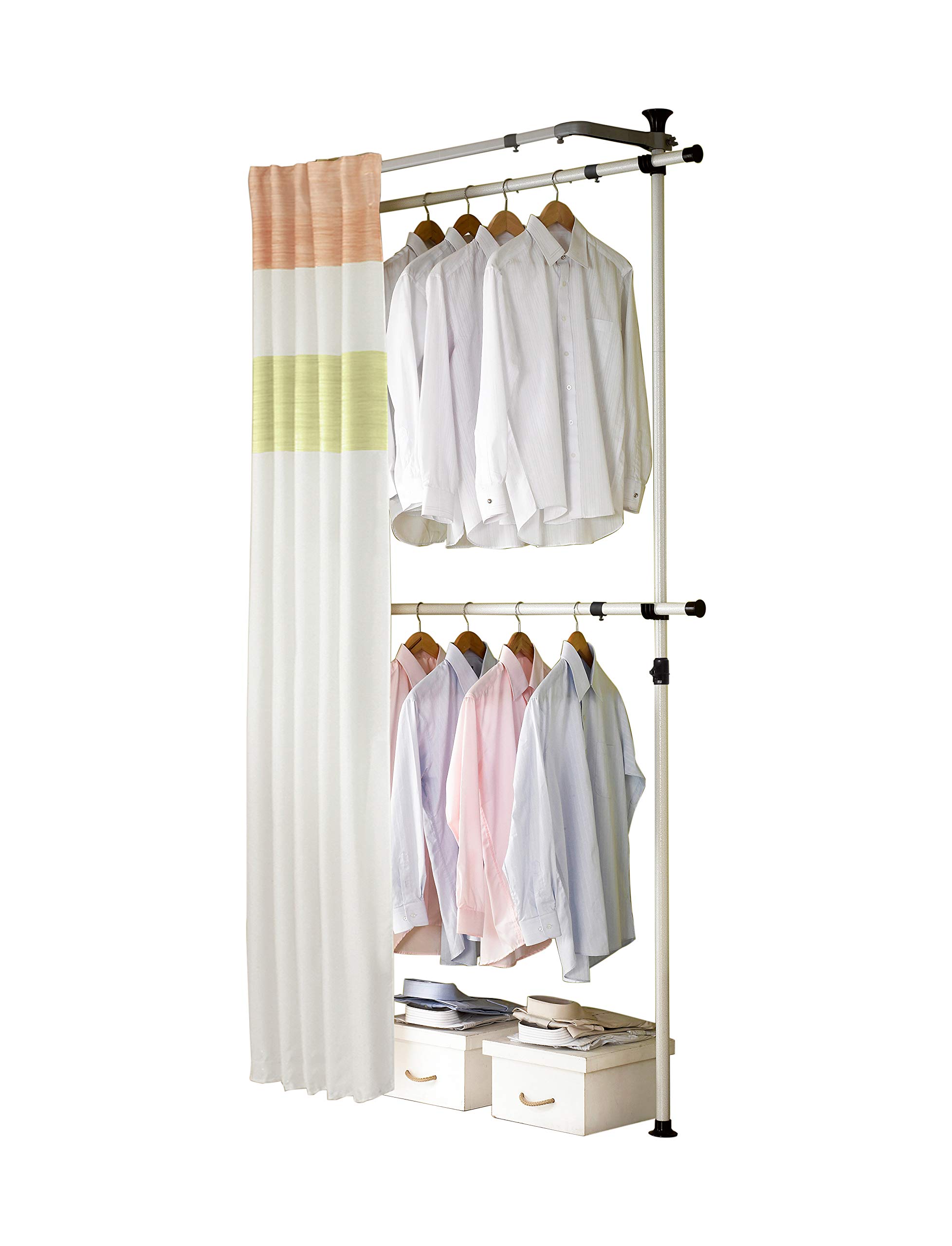 PRINCE HANGER 2-Tier Clothes Rack with Curtain - Free Standing Garment Rack & Closet Organizer (PHUS-0062) | Space-Saving Storage for Bedroom, Laundry Room & Dorm | Made in Korea