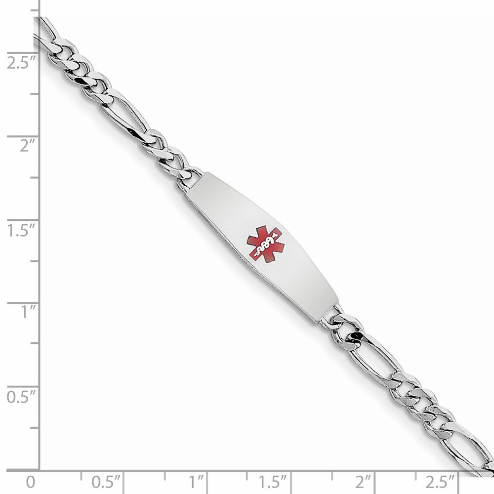 Sterling Silver Rhodium-Plated Medical ID Figaro Link Bracelet - Adjustable Safety Bracelet for Emergency Medical Alert & Everyday Wear