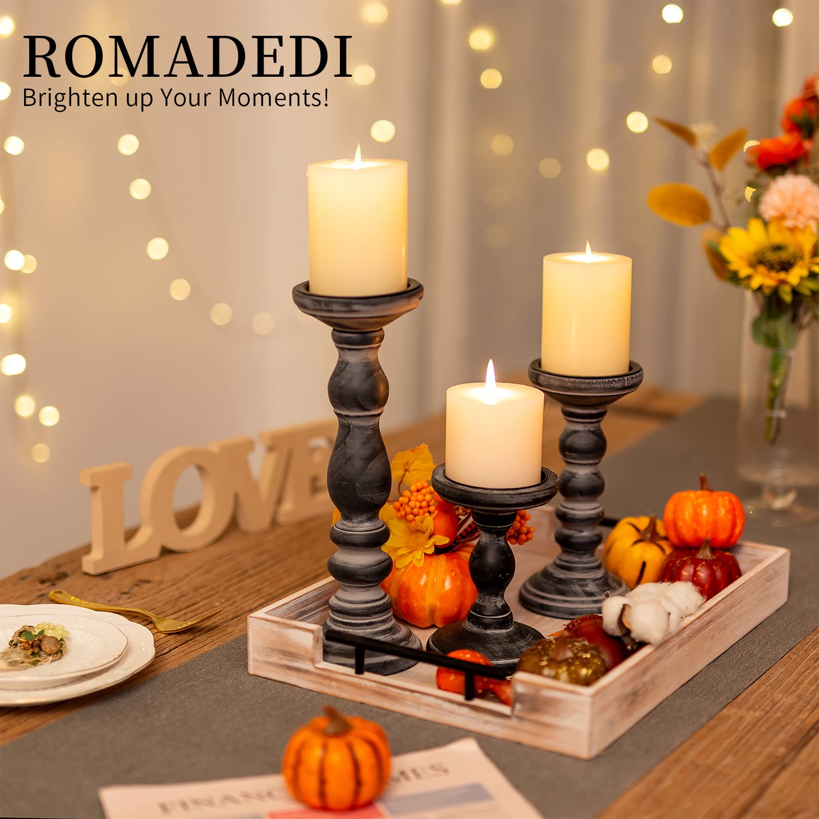 Romadedi Set of 3 Rustic Wooden Candle Holders for Pillar Candles - 6