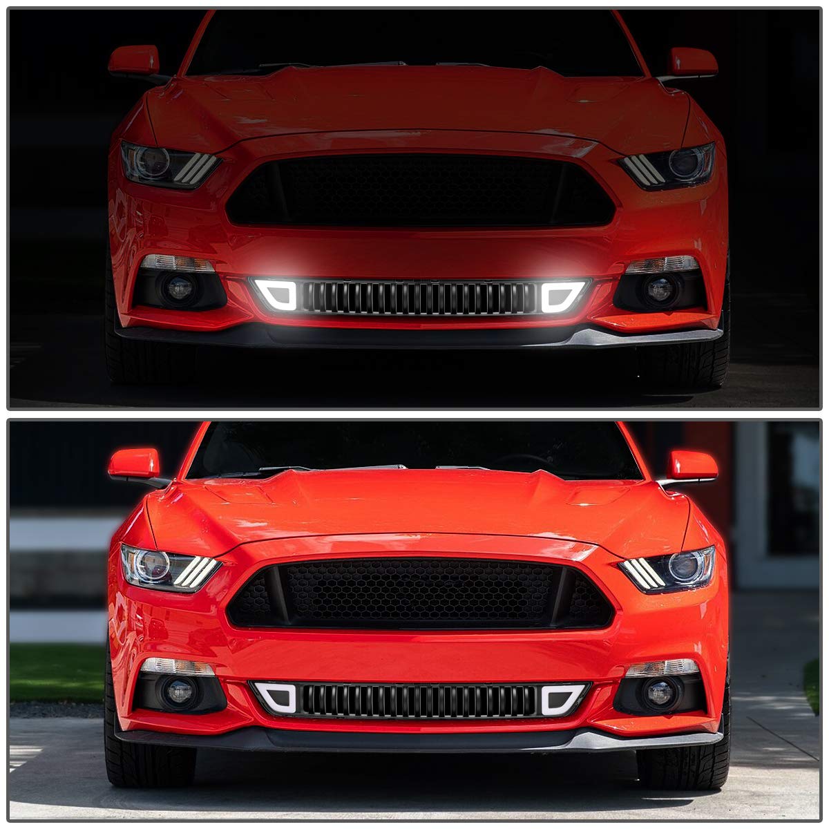 Auto Dynasty LED DRL Vertical Fence Style Front Lower Bumper Grille for Ford Mustang Base/EcoBoost/GT (2015-2017) - Upgrade Your Ride with Stylish Daytime Running Lights for Enhanced Visibility & Aggressive Look