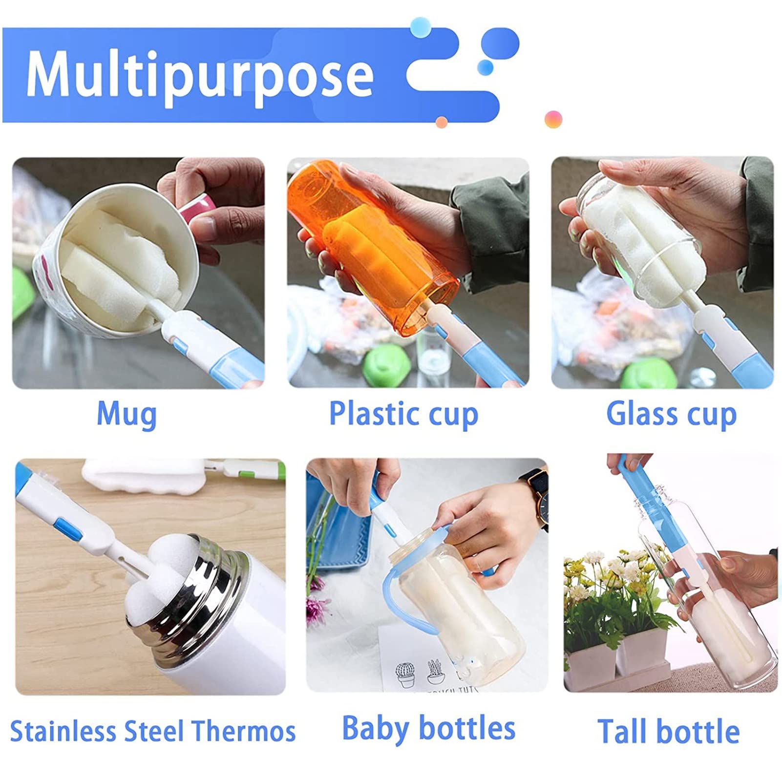 50pcs Long Handle Bottle Cleaning Brushes - Durable Sponge Brush Set for Baby Bottles, Water Bottles, Thermos & Narrow Neck Containers | Perfect for Home, Kitchen, Nursery & Travel Use