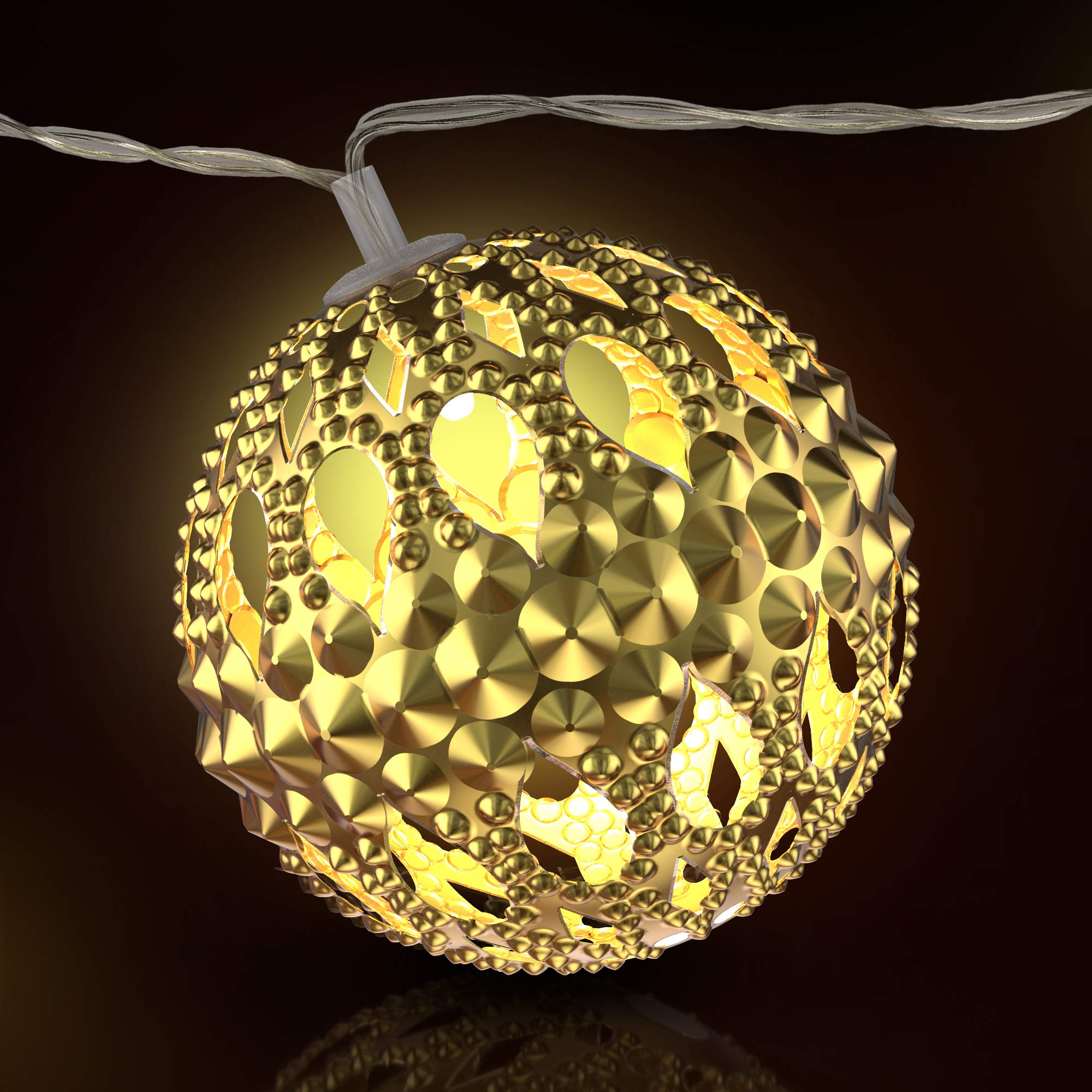 Gideon 20 LED Solar Powered Hollow Metal Ball Fairy Lights - Waterproof Holiday & Christmas String Lights for Indoor Outdoor Decor, Garden, Patio, Wedding, Party