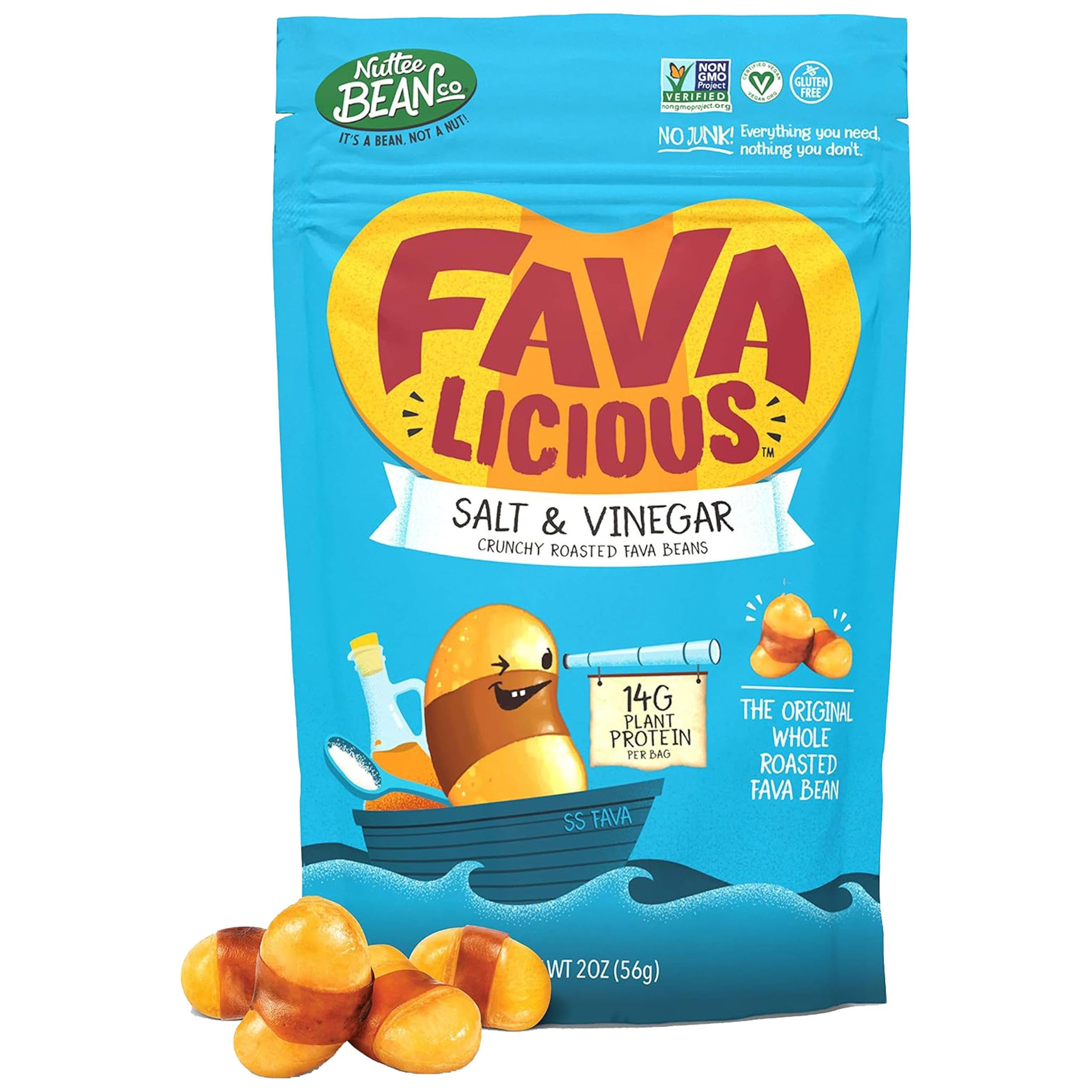 Nuttee Bean Co. Favalicious Roasted Fava Beans 2 Oz (Pack of 12) - Healthy Keto-Friendly Snacks, High Protein, Salt & Vinegar Flavor - Perfect for On-the-Go, Office, Travel & Low-Carb Diet