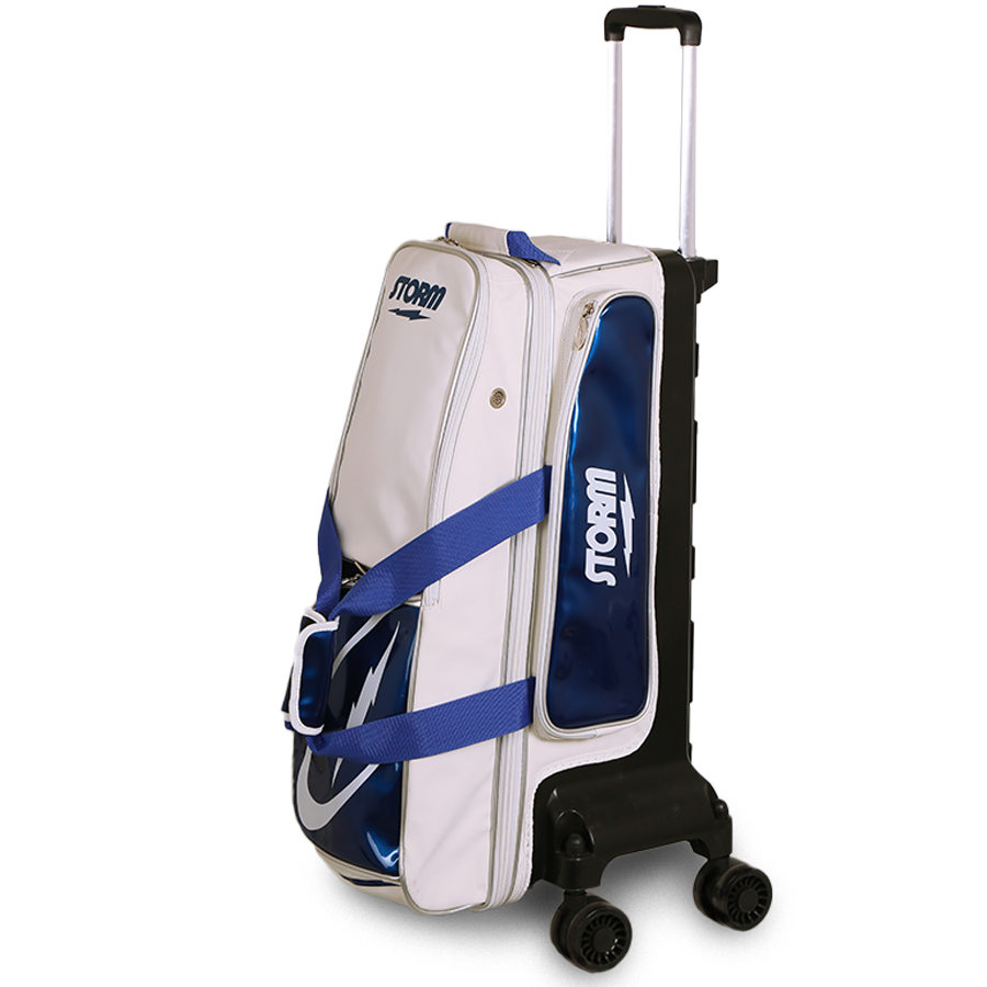 Storm Rolling Thunder Signature 3 Ball Triple Roller Bowling Bag - 4 Wheel Edition in White & Blue | Perfect for League Play, Tournaments & Practice Sessions