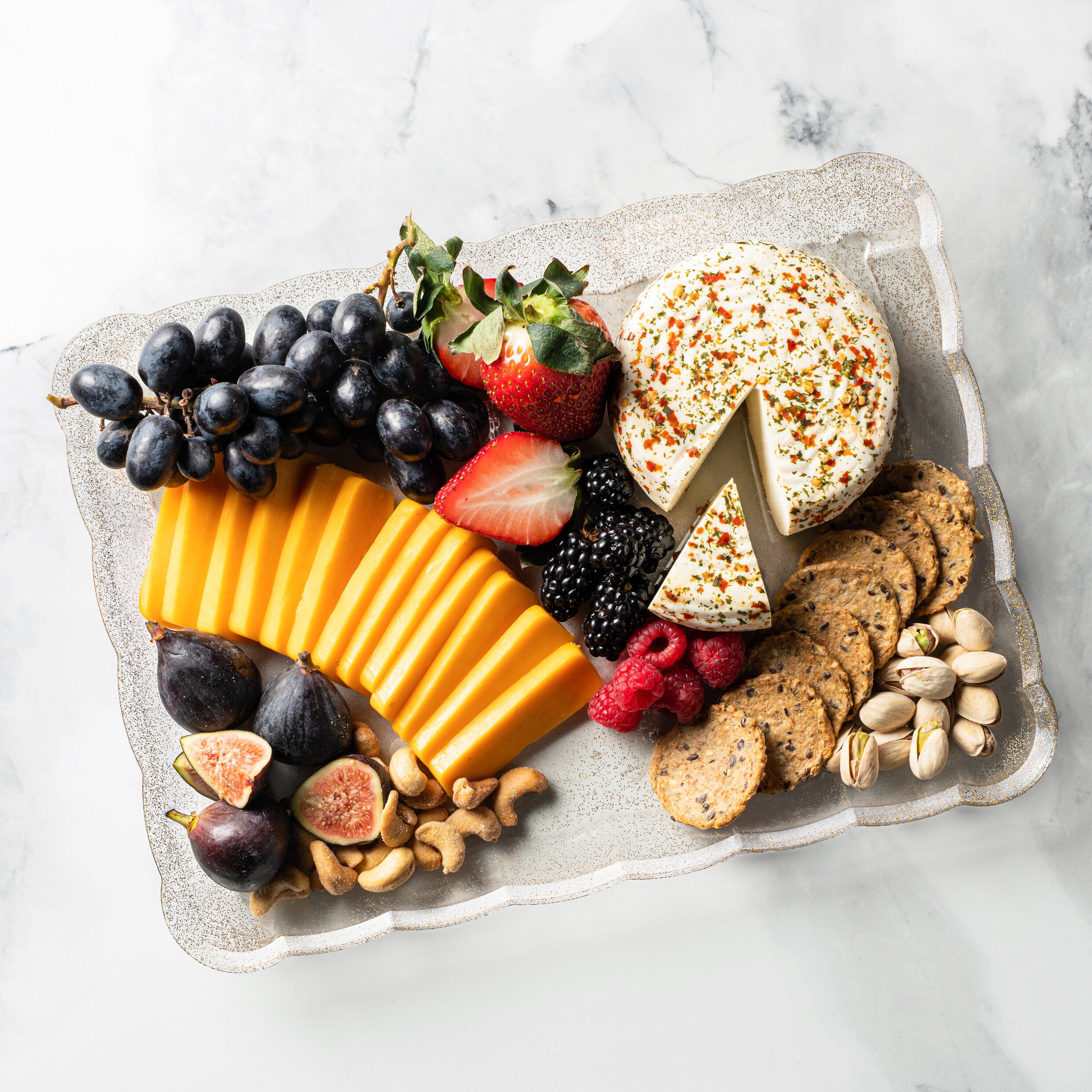 Scalloped Gold Glitter Rectangular Serving Tray Set of 4 - Elegant Party Platter for Weddings, Baby Showers & Home Decor