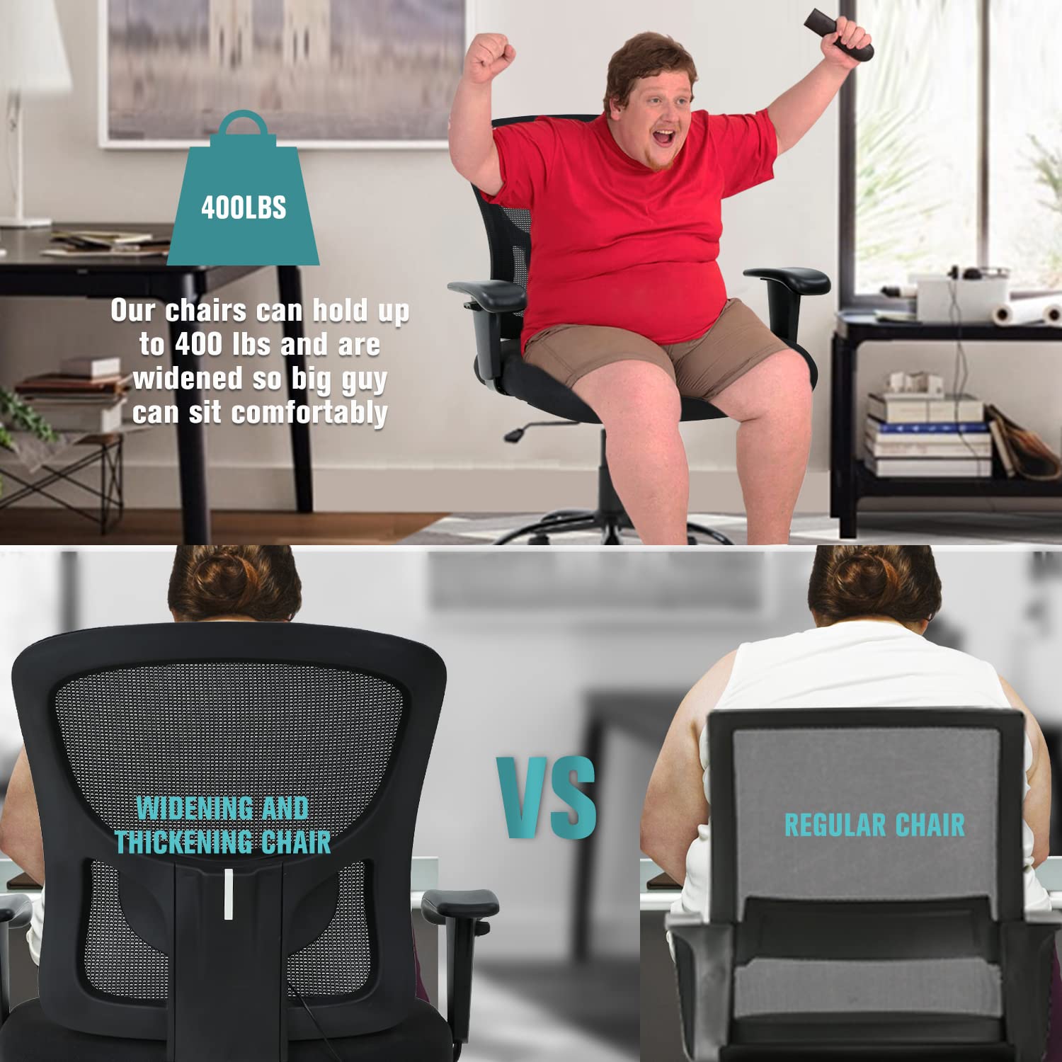 Big and Tall Office Chair for Heavy People up to 400lbs - Extra Wide Seat Computer Desk Chair with Adjustable Arms & Ergonomic Lumbar Support - Rolling Swivel Chair for Home Office - Perfect for Long Work Hours & Gaming Sessions (Black)