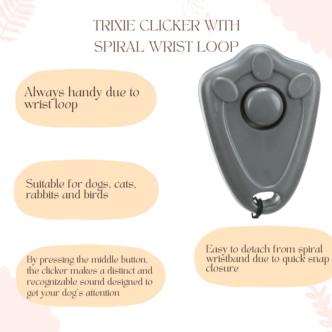 Trixie Dog Training Clicker with Spiral Wrist Loop - Effective Sound Sensitive Pet Training Tool for Obedience & Basic Skills | Special Audible Signal (6cm) - Perfect for Home, Park & Professional Dog Training Sessions