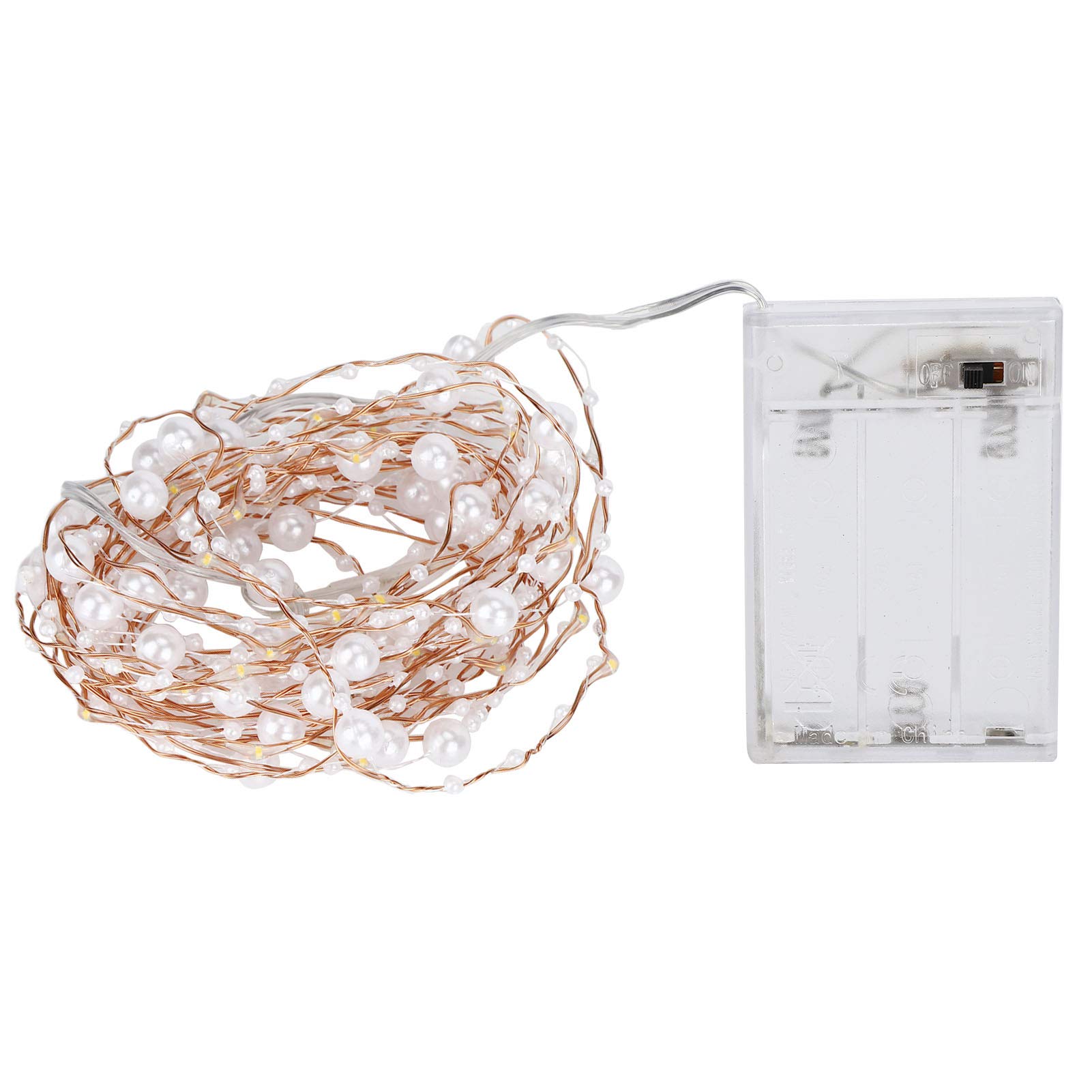 Plplaaobo LED Pearl String Lights - 10ft Artificial Simulated Pearl Fairy Lights for Wedding, Party, Home & Outdoor Decoration - Warm White Battery Operated Decorative Lighting for Bedroom, Garden, Christmas