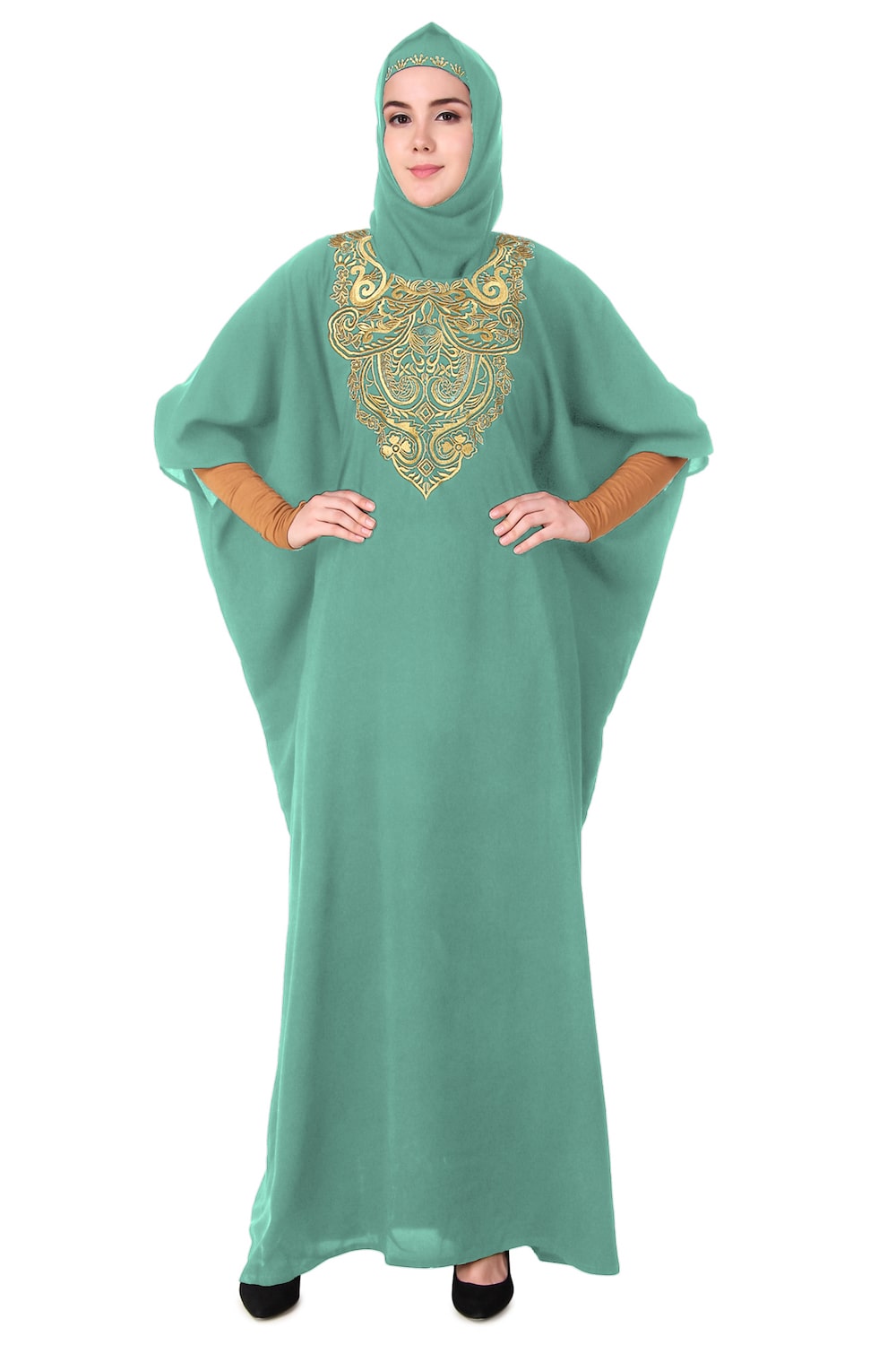 Exquisite Floral Hand Embroidered Kaftan Dress for Women - Boho Chic Beach Cover Up, Resort Wear & Summer Vacation Outfit