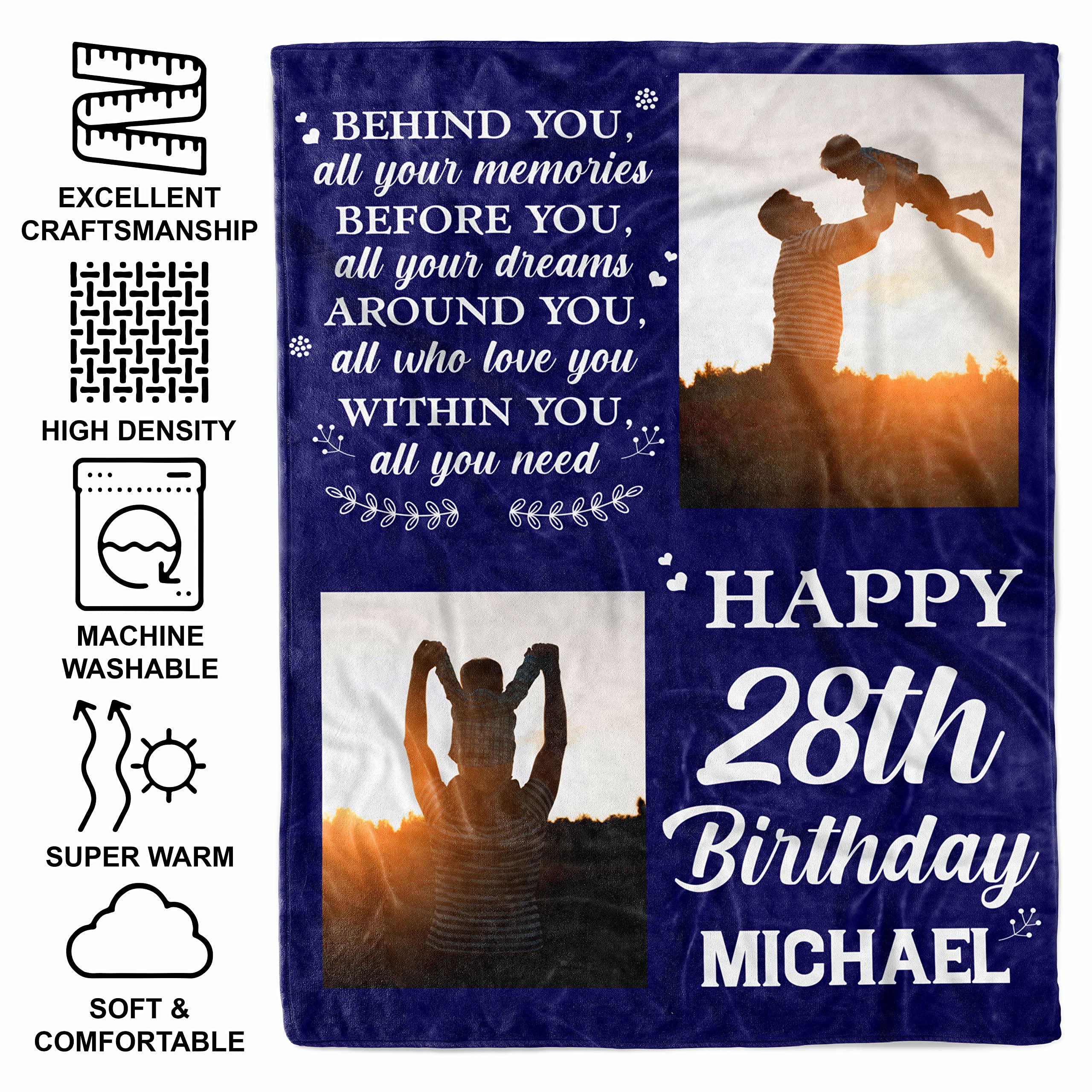 Personalized 28th Birthday Blanket for Men - Custom Photo Fleece Sherpa Throw Blanket for Dad, Grandpa Born in 1995 - Funny 28 Years Old Gift Idea - Perfect for Birthday Decorations, Cozy Home Use & Special Occasion Presents