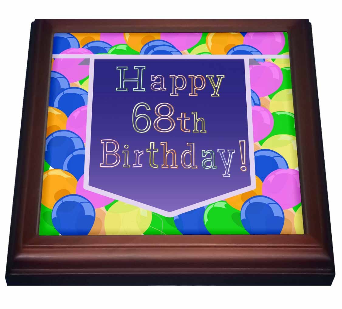 3dRose Happy 68th Birthday Ceramic Tile Trivet - 8x8 Inch Brown with Purple Balloon Banner - Perfect for Birthday Parties, Kitchen Decor & Gift Giving