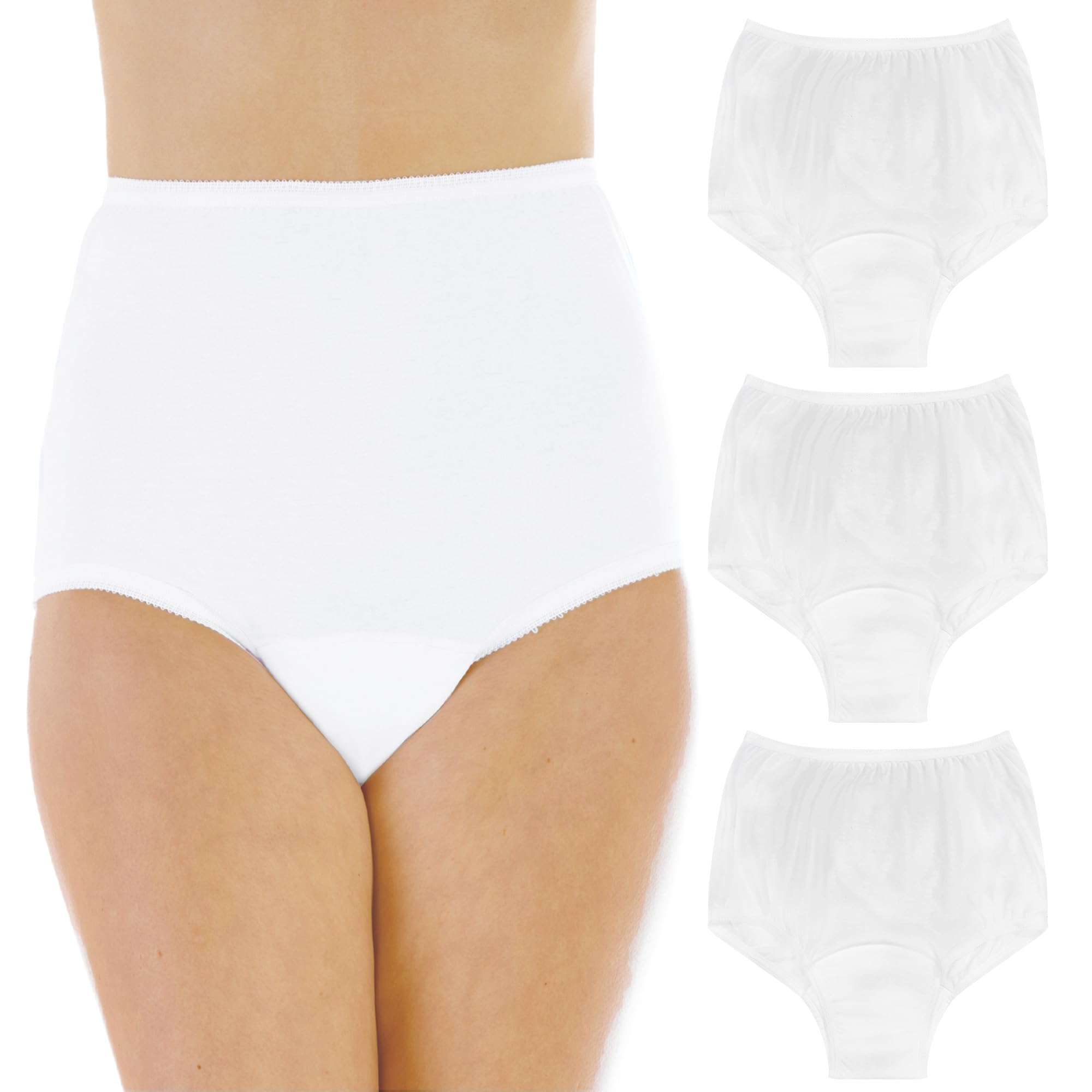 Wearever Women's Cotton Comfort Incontinence Panties for Bladder Control - Reusable & Washable Leak Proof Underwear with Regular Absorbency (3-Pack, White, Size S, Fits Hip 35-37