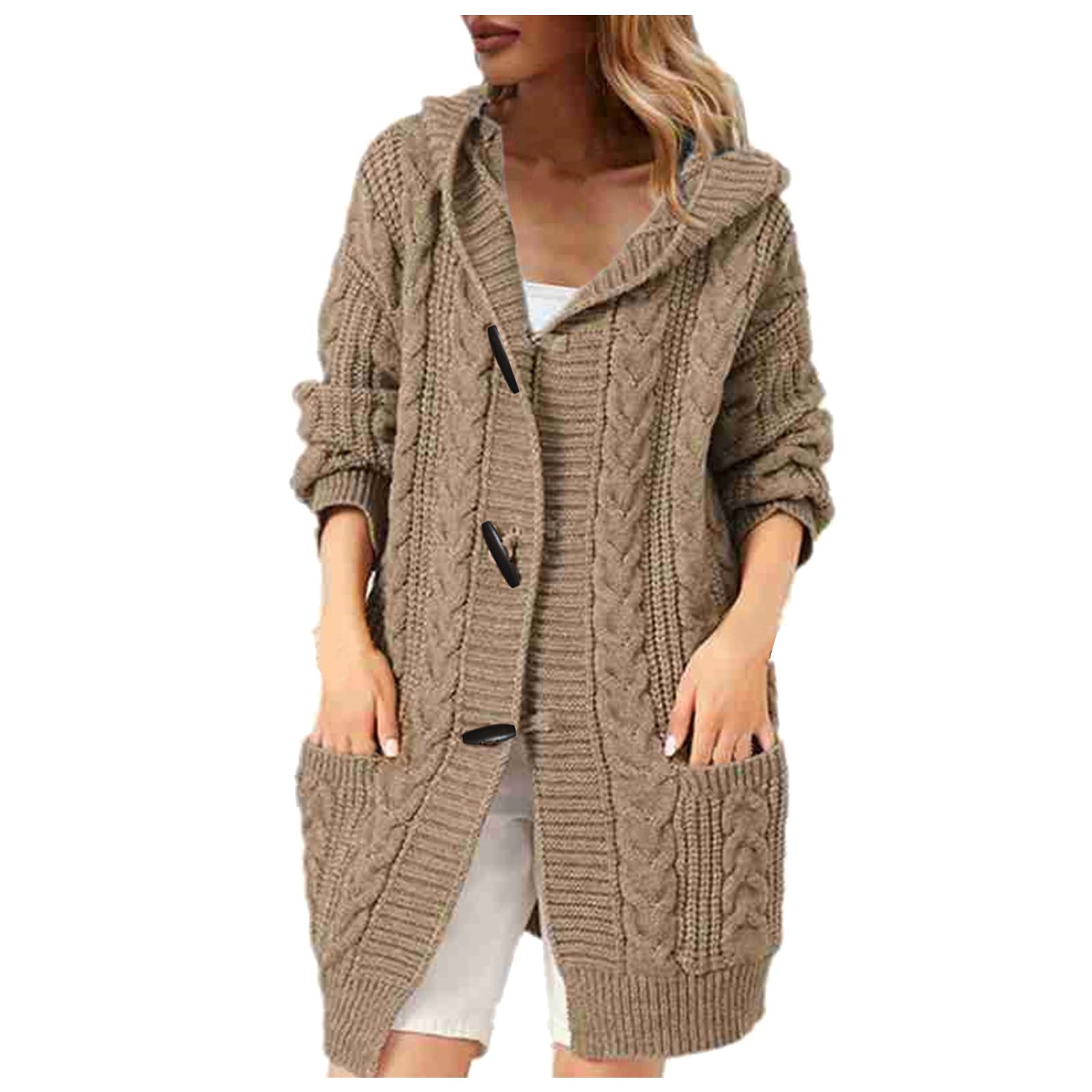 Women's Long Sleeve Cable Knit Cardigan Sweater - Patchwork Print Button Front Coat for Spring | Casual Outfit, Office Wear & Layering Essential