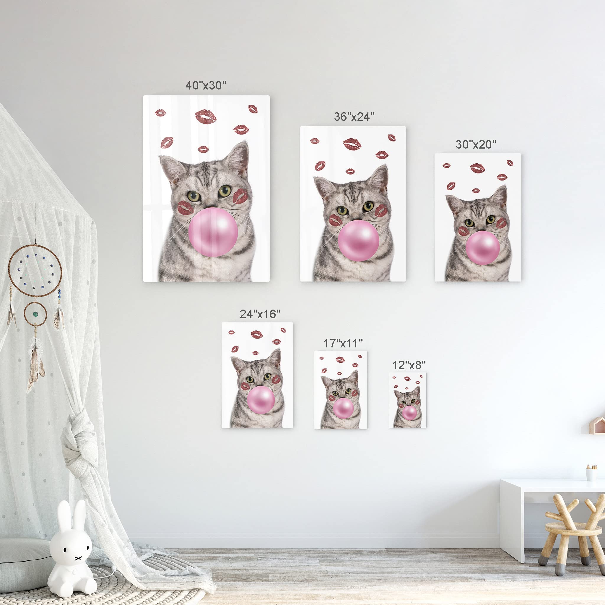Brazilian Shorthair Cat Chewing Bubble Gum Metal Wall Art Print - 36x24 Inch Pet Lover Gift, Pop Art Decor for Office, Living Room, Bedroom & Nursery - Perfect for Cat Enthusiasts & Animal-Themed Spaces
