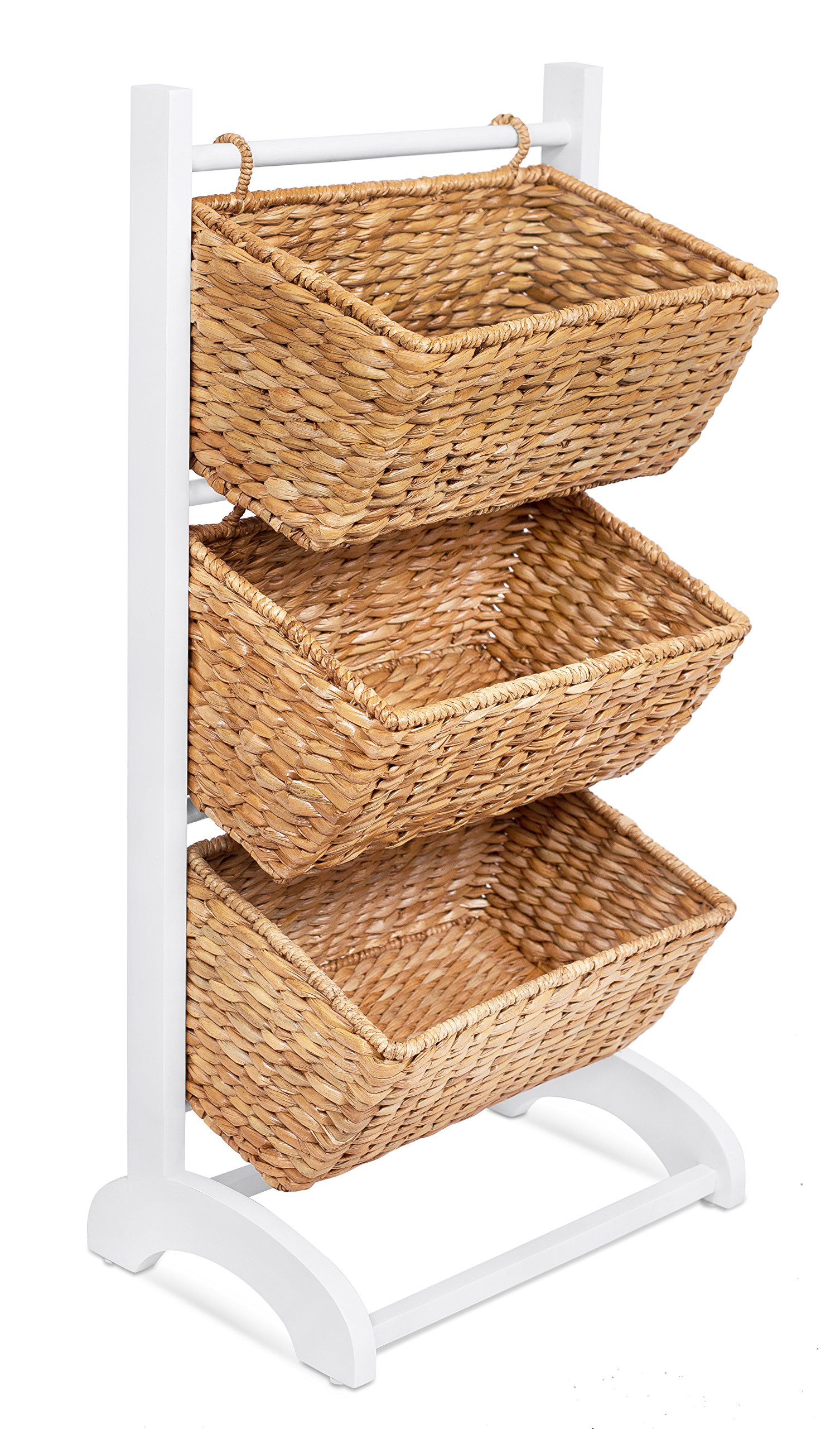 BIRDROCK HOME 3-Tier Seagrass Storage Basket Organizer - Natural Abaca & Solid Wood Frame - Durable Toy, Pet Food, Kitchen Shelf Organizer - Perfect for Nursery, Living Room, Pantry Organization
