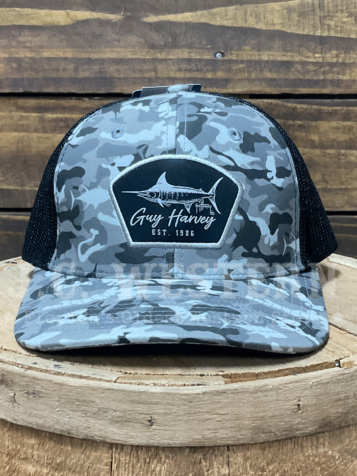 Guy Harvey GHV55789 CH Fishy Mesh Trucker Hat in Camo Charcoal - Perfect for Fishing, Outdoor Adventures & Casual Wear