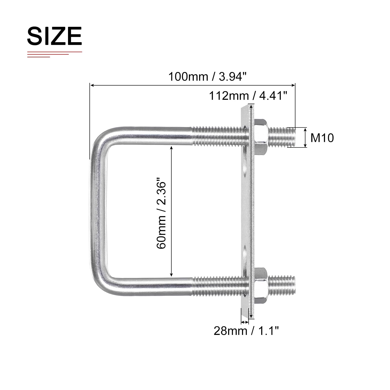 Stainless Steel U Bolts M10x60x100mm - 2 Pack for Trailer Pipe Repair