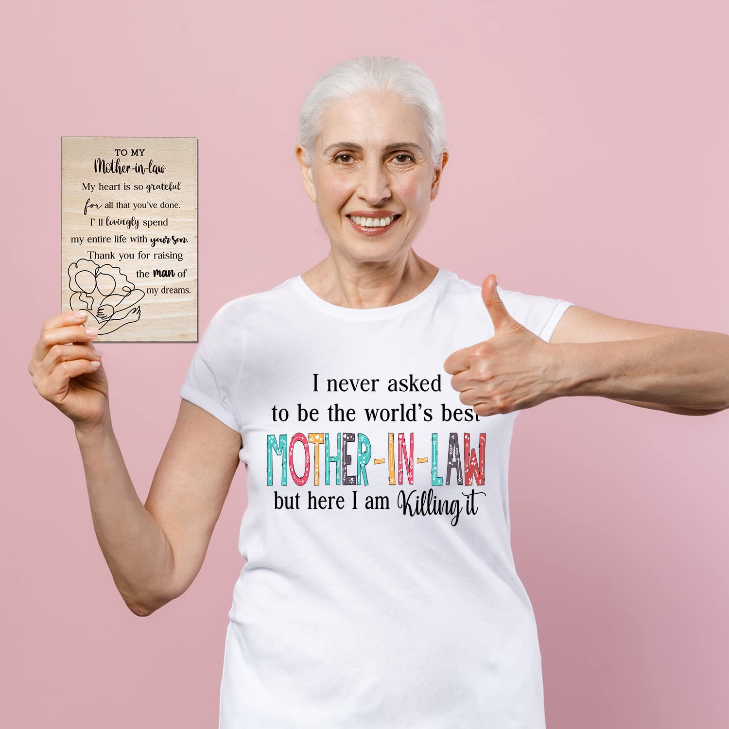 Best Mom Ever American Flower Flag T-Shirt with Wooden Greeting Card - Meaningful Mother's Day Gift Ideas from Son for Birthday, Anniversary & Special Occasions