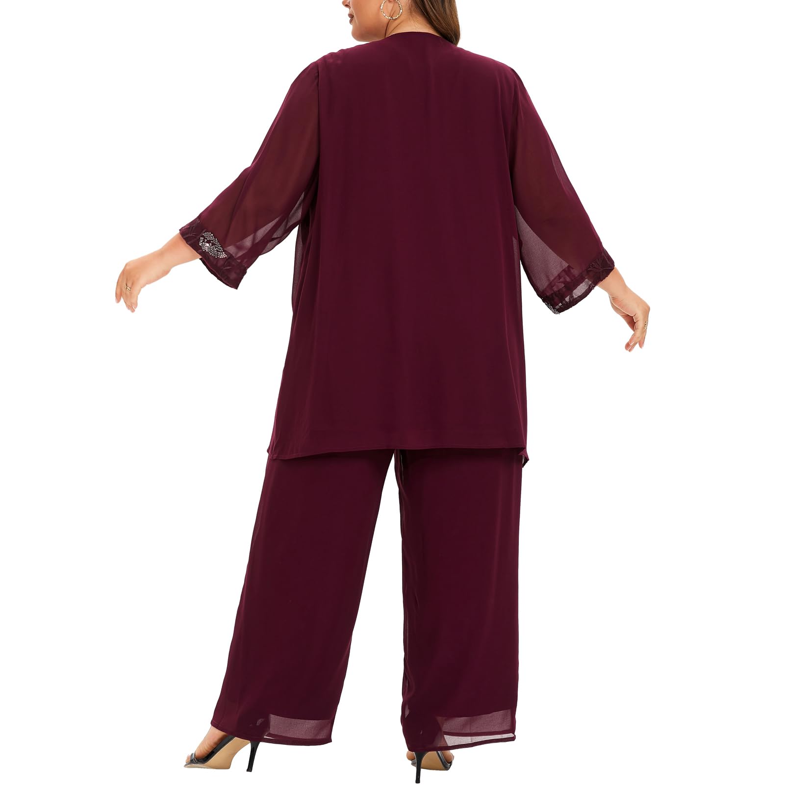 Plus Size Women's 3-Piece Chiffon Wedding Pant Suit - Elegant Mother of the Bride/Groom Outfit for Evening Parties & Formal Occasions