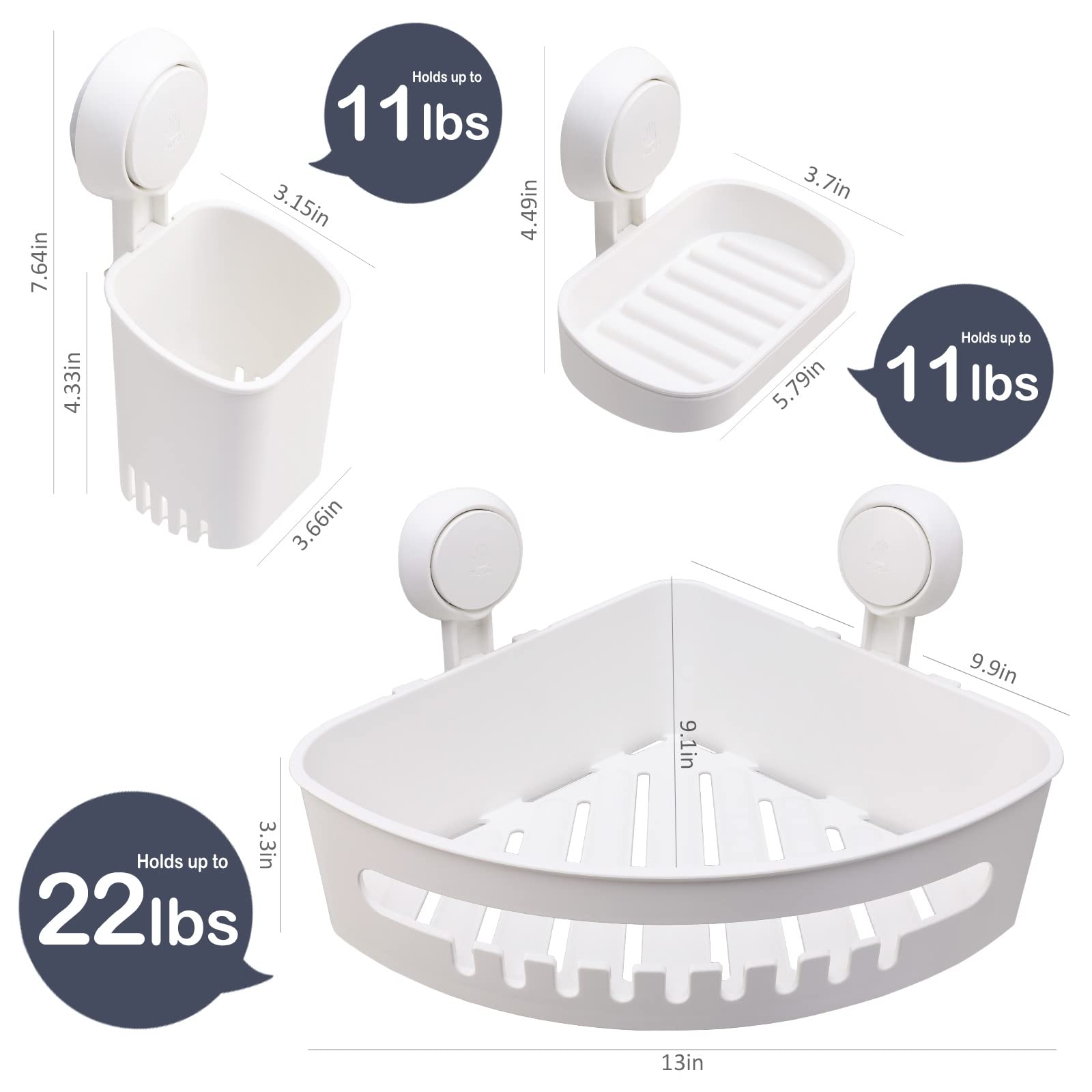 TAILI Corner Shower Caddy with Suction Cup Storage Basket - No Drill Removable Shower Organizer Set with Toothbrush Holder & Soap Dish - Perfect for Bathroom, Kitchen & Bedroom Organization