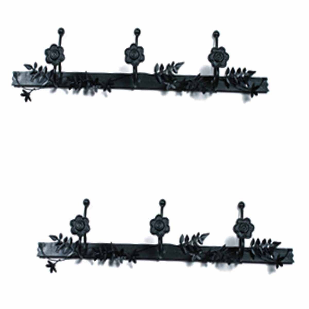 Black Wrought Iron Triple Rail Wall Hooks - 22.3