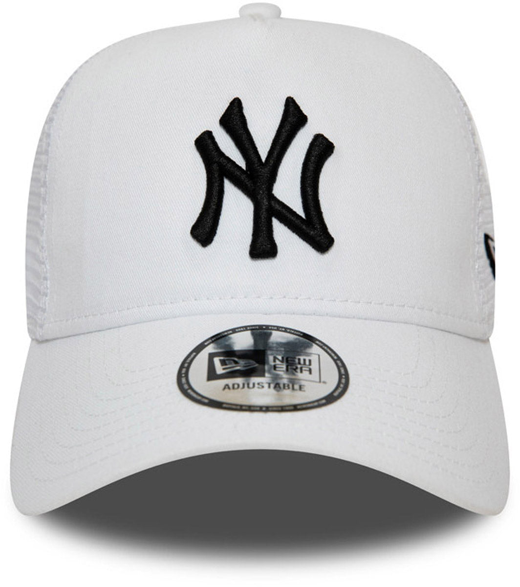 New York Yankees New Era Essential A-Frame White Trucker Hat - Adjustable Snapback Cap for Baseball Fans, Streetwear & Casual Outfits