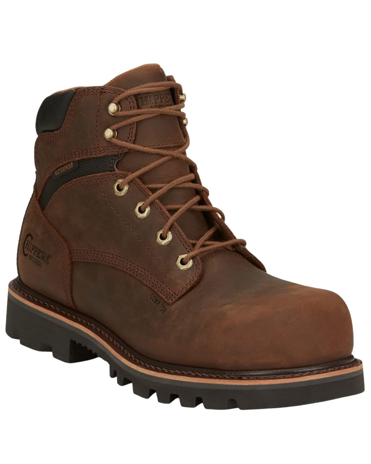 Chippewa Men's 6-Inch Sador HD TA Work Boots in Brown - Durable Leather Construction for Construction, Hiking & Outdoor Work