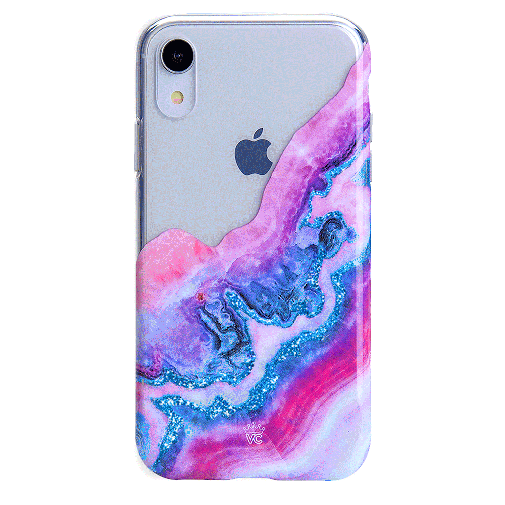 Geode Glitter Clear iPhone Case - Shatterproof Protective Cover with Crystal Sparkle Design for iPhone 13/14/15 - Perfect for Daily Use, Travel & Gift Giving