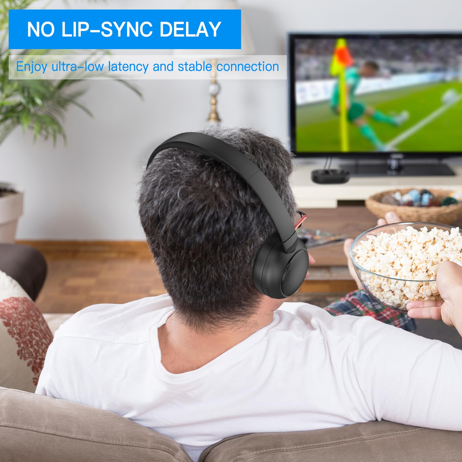 Wireless Bluetooth Headphones for TV Watching with Charging Dock - Comfortable Over-Ear Headset for Seniors, No Audio Delay, Easy Setup (Black) - Perfect for Home Entertainment, Late Night Viewing & Hearing Assistance