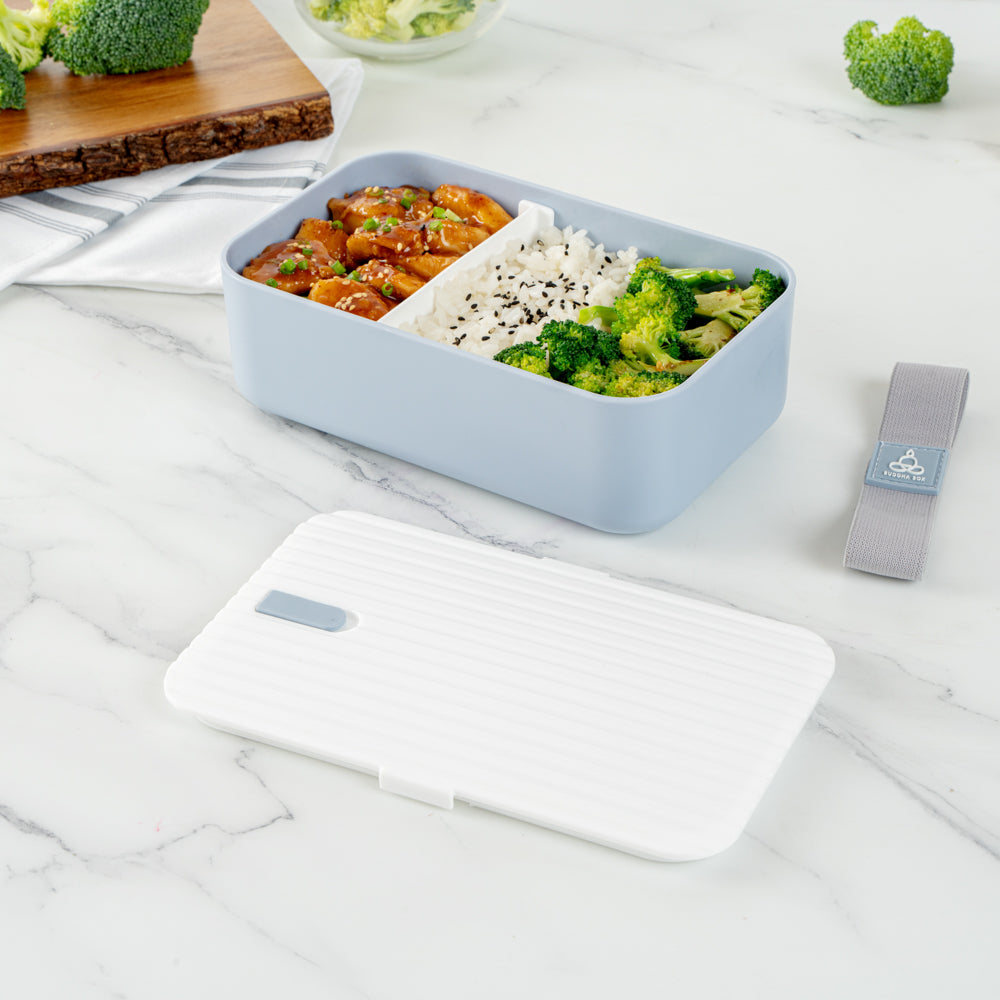 Bento Tek 34 oz Blue Buddha Box Lunch Container with White Lid - 7.5