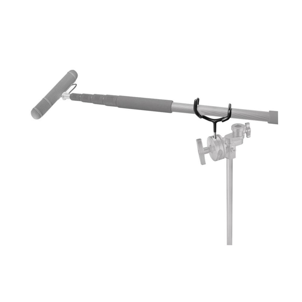 **Black Boom Pole Support Holder for C Stands & Microphone Stands – Perfect for Studio, Film, and Live Sound Recording**
