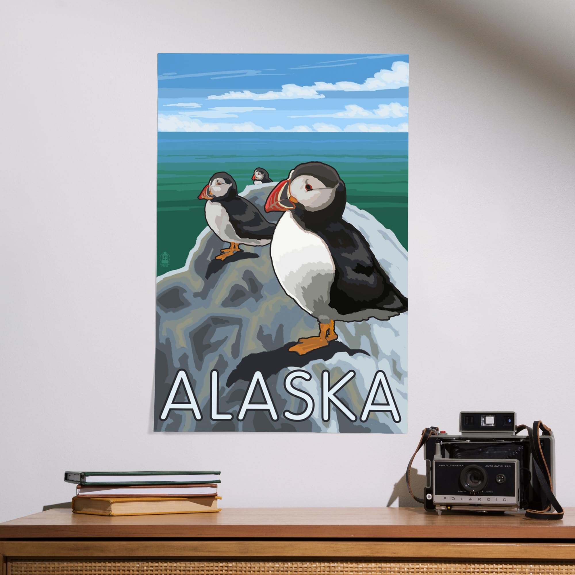 Lantern Press 16x24 Inch Giclee Print - Alaska Puffins on Rock Wall Art - Perfect for Living Room, Bedroom & Office Decor