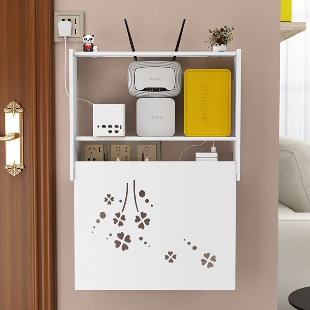Wall Mount WiFi Router Storage Shelf - No Drill Network Set Top Box Organizer with Cable Management for TV Stand, Living Room, Office & Home Theater
